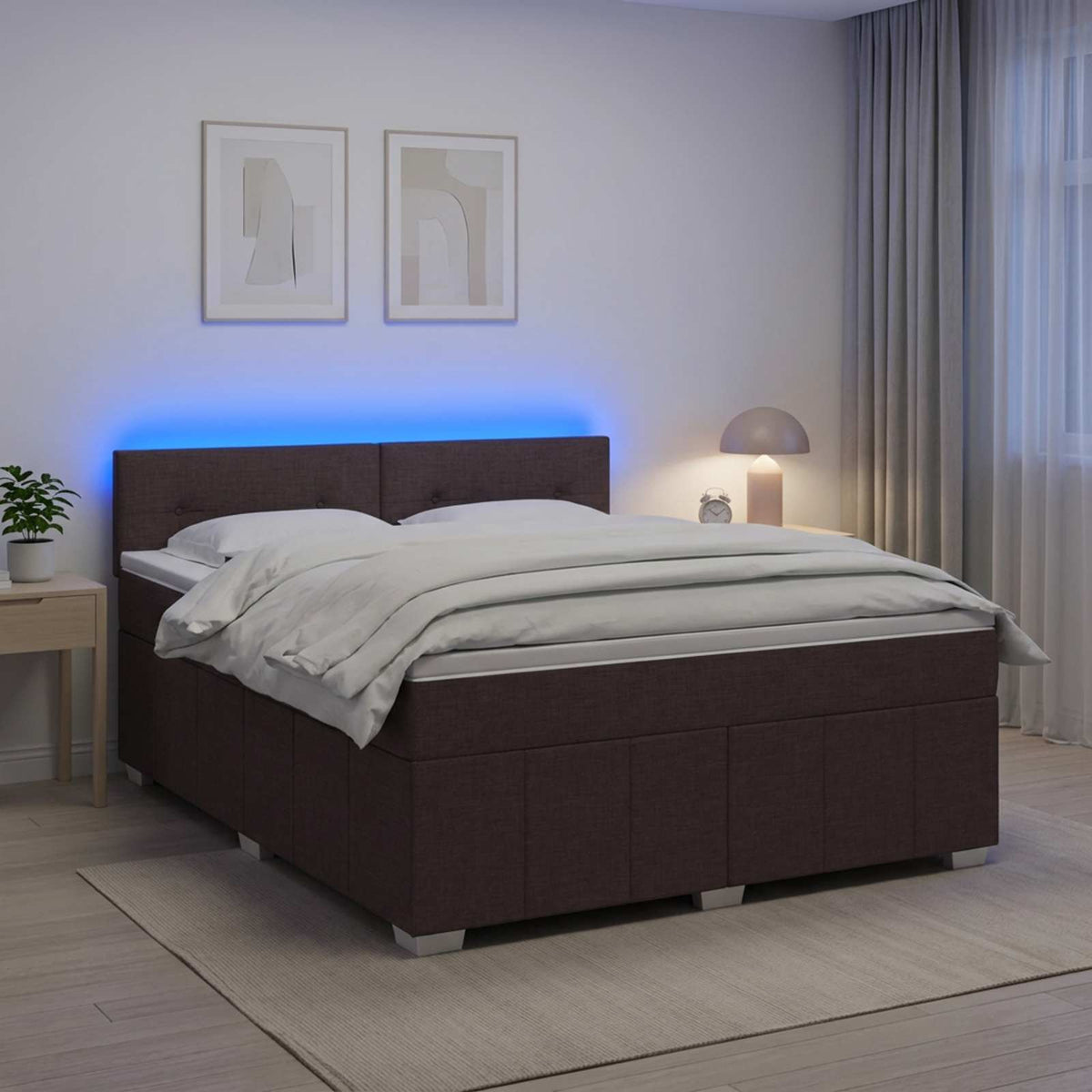 Lit boxspring avec matelas Marron foncé 140 x 200 cm Tissu