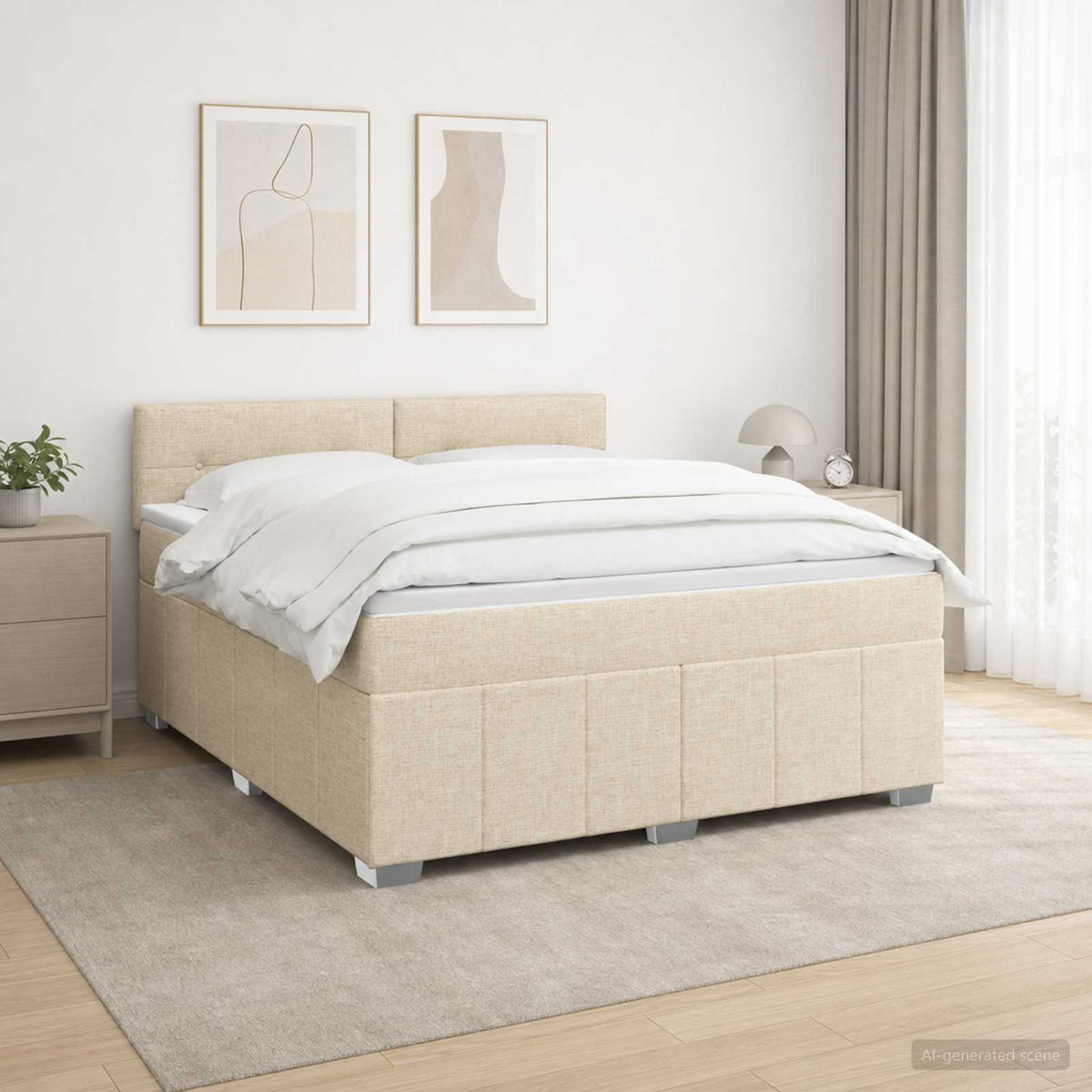 Lit boxspring avec matelas Crème 140 x 190 cm Tissu