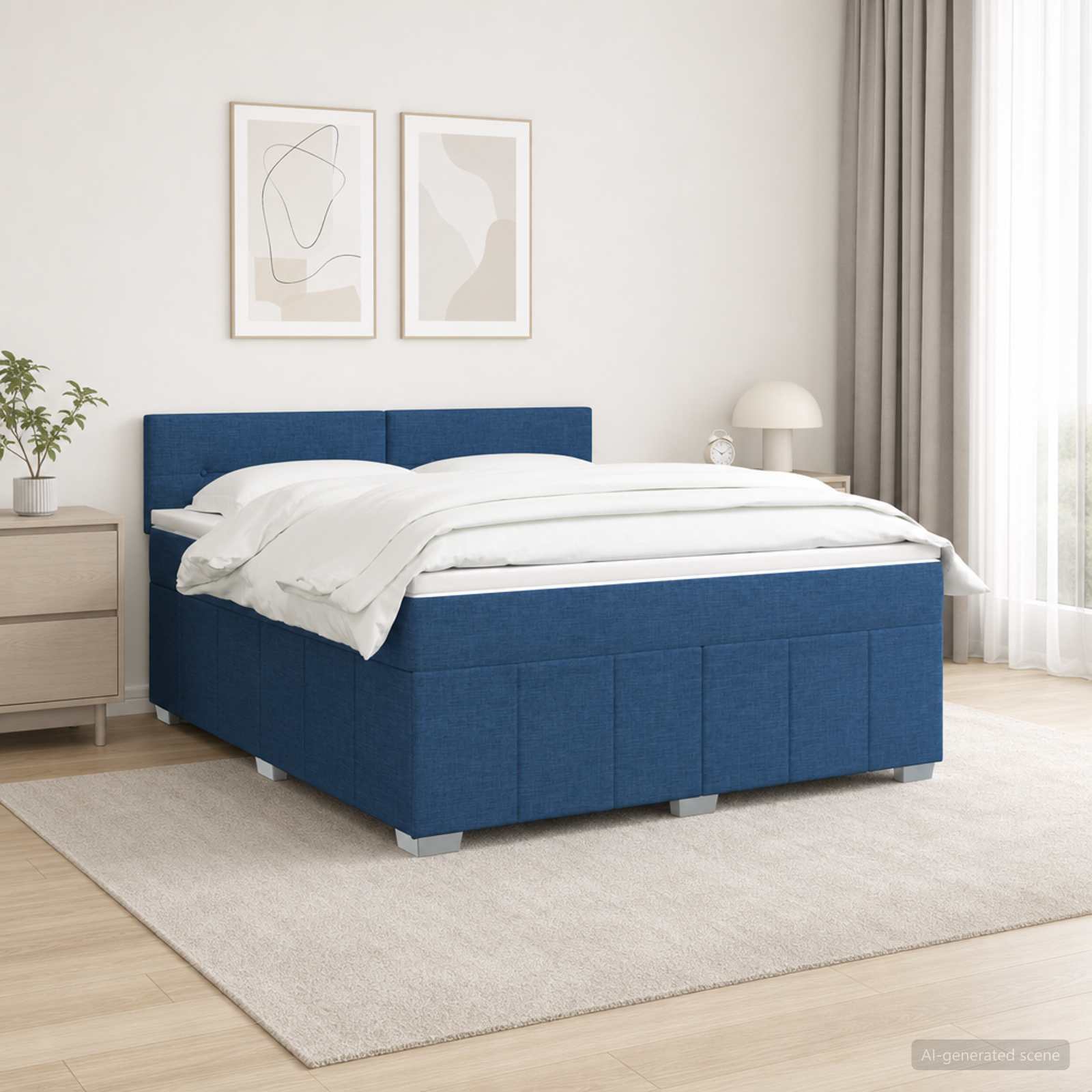 Lit boxspring avec matelas Bleu 140 x 200 cm Tissu