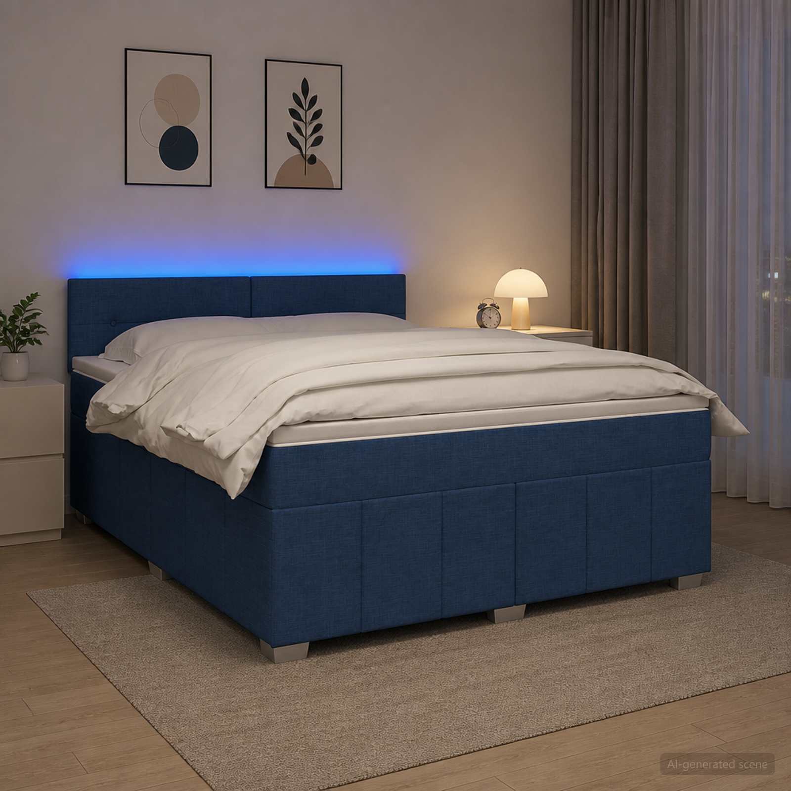 Lit boxspring avec matelas Bleu 140 x 200 cm Tissu