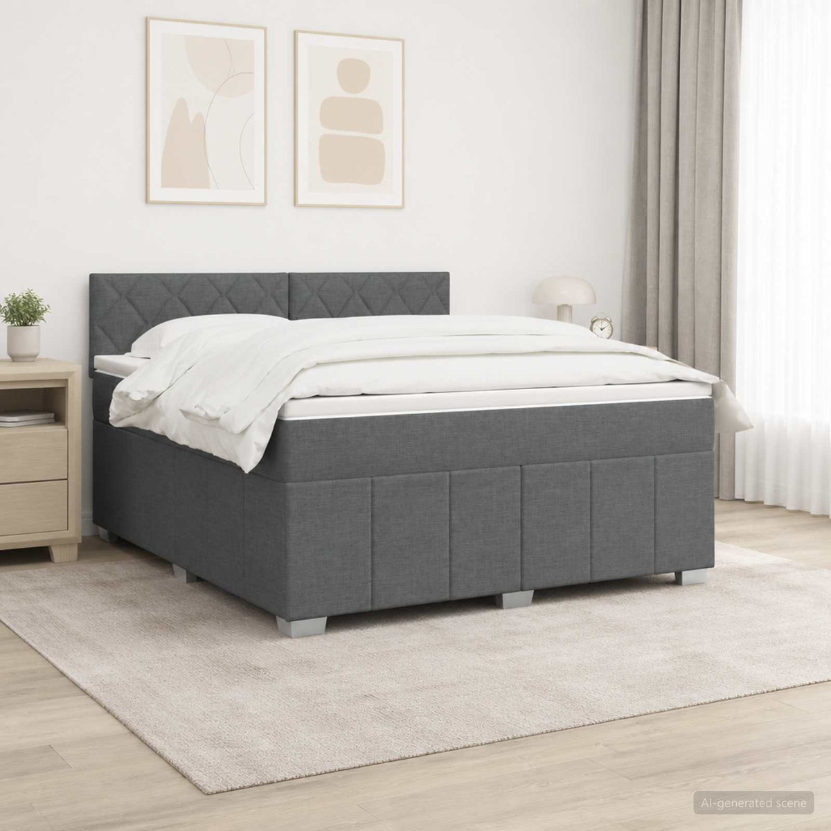 Lit boxspring avec matelas Gris foncé 140 x 190 cm Tissu