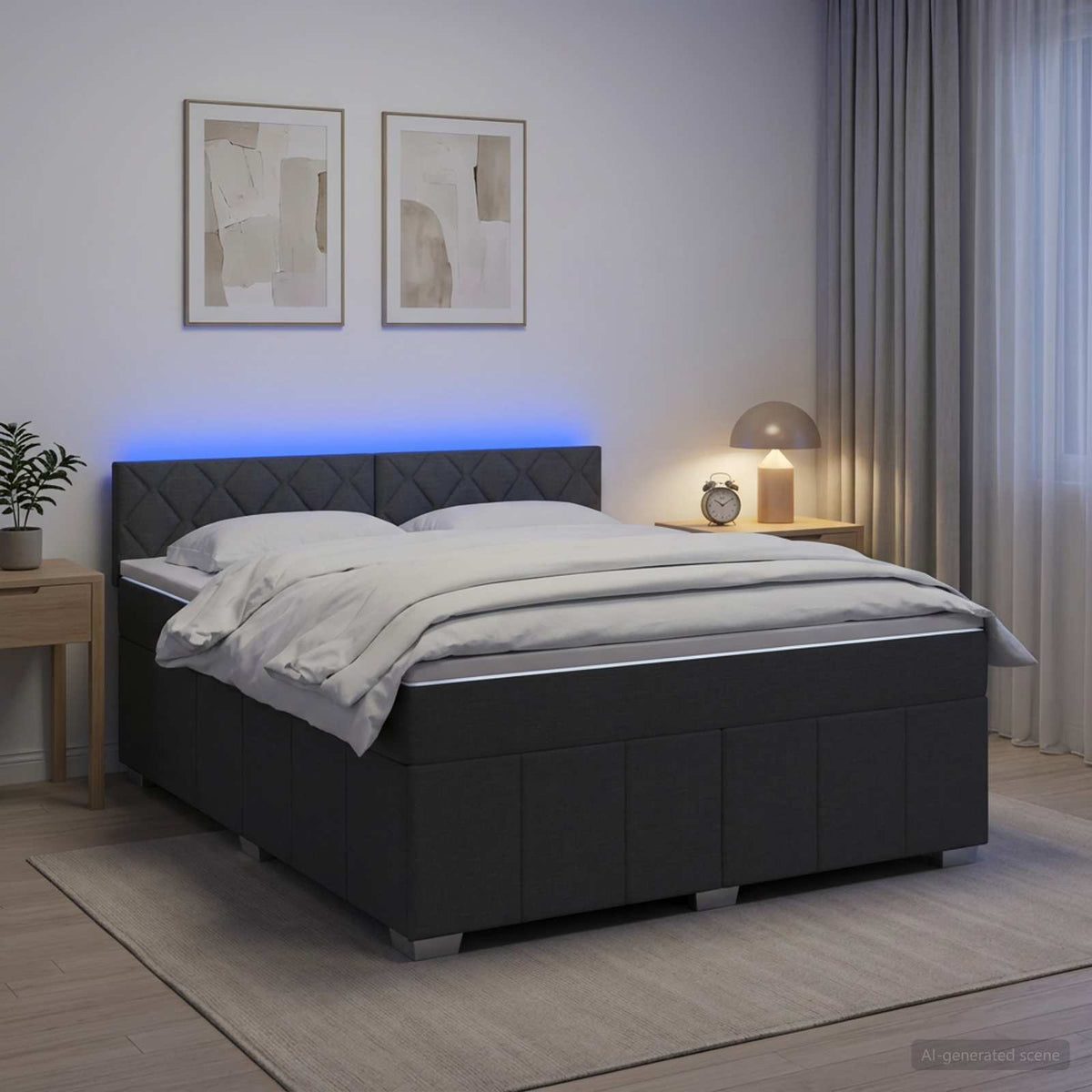 Lit boxspring avec matelas Gris foncé 140 x 200 cm Tissu