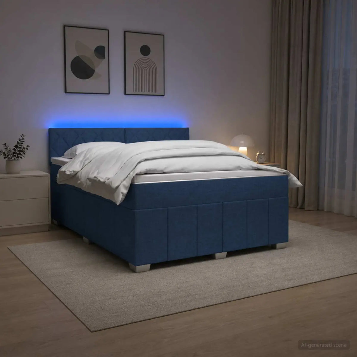 Lit boxspring avec matelas Bleu 140 x 200 cm Tissu - XIOS