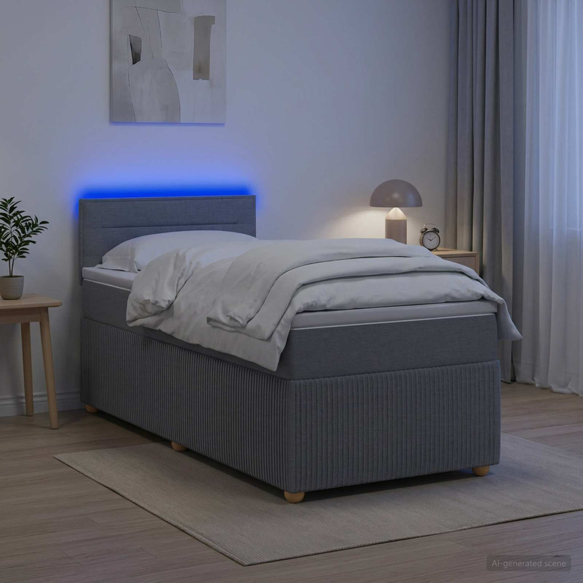 Lit boxspring avec matelas Gris clair 90 x 200 cm Tissu