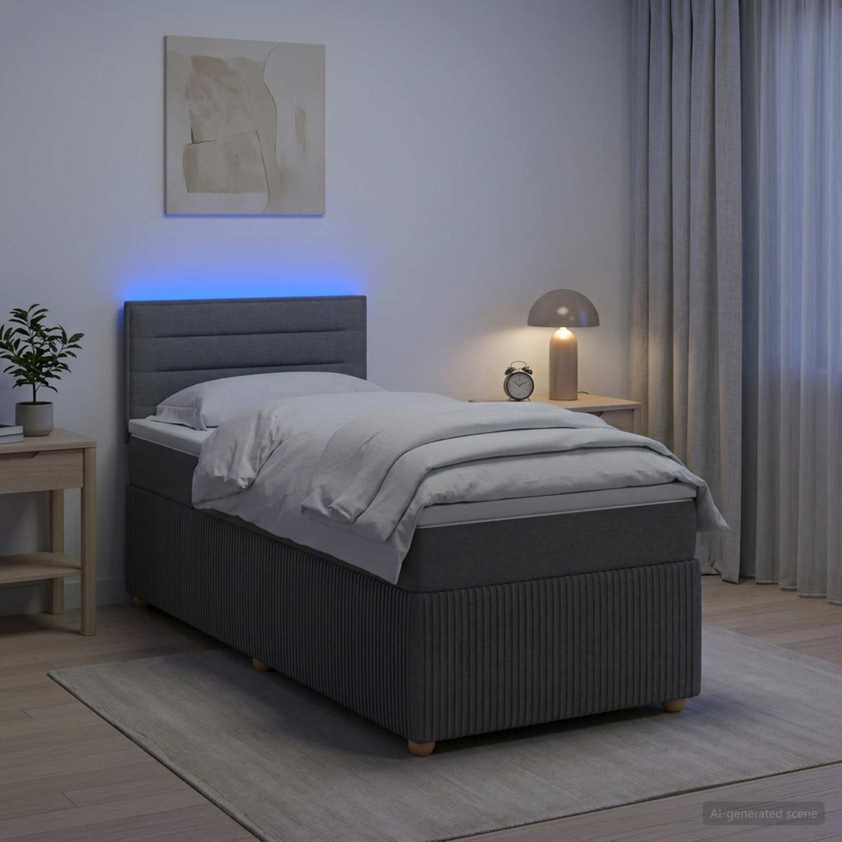 Lit boxspring avec matelas Gris foncé 90 x 200 cm Tissu