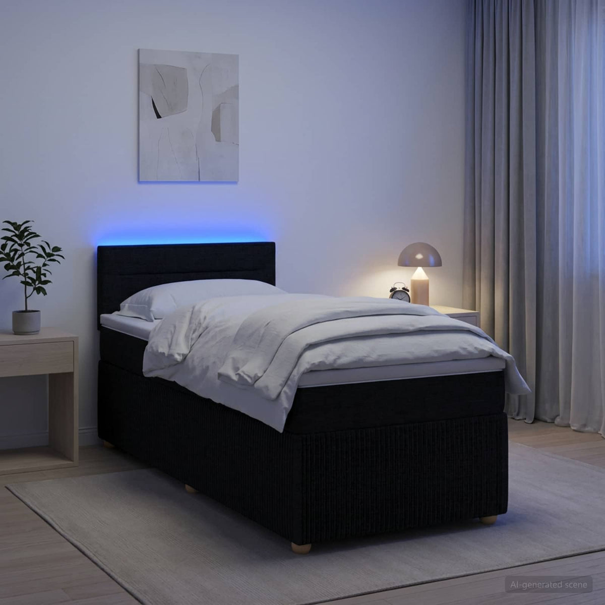 Lit boxspring avec matelas Noir 90 x 190 cm Tissu