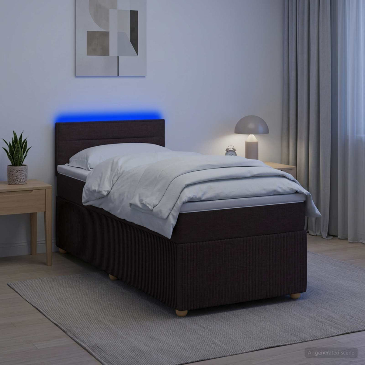 Lit boxspring avec matelas Marron foncé 90 x 200 cm Tissu