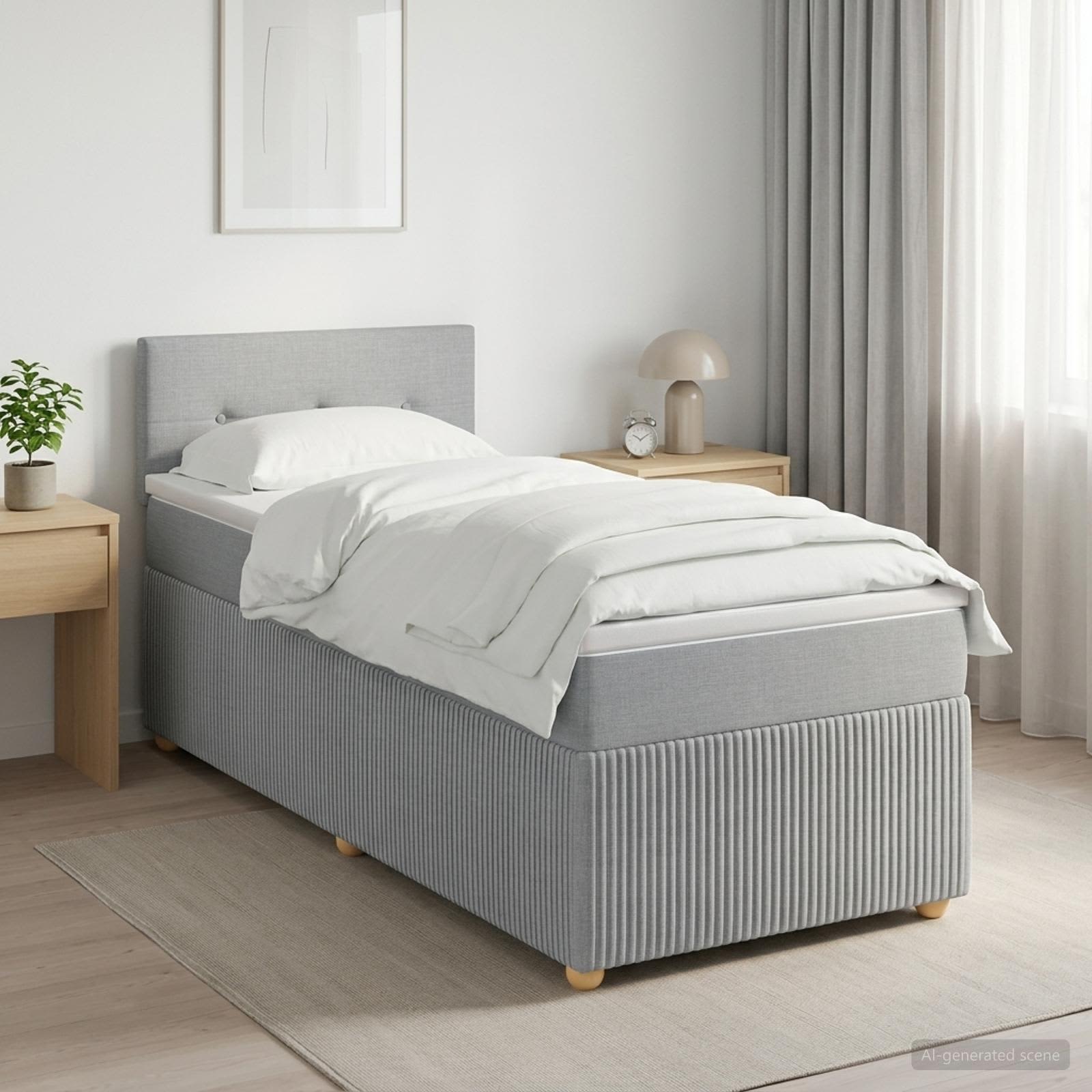 Lit boxspring avec matelas Gris clair 100 x 200 cm Tissu