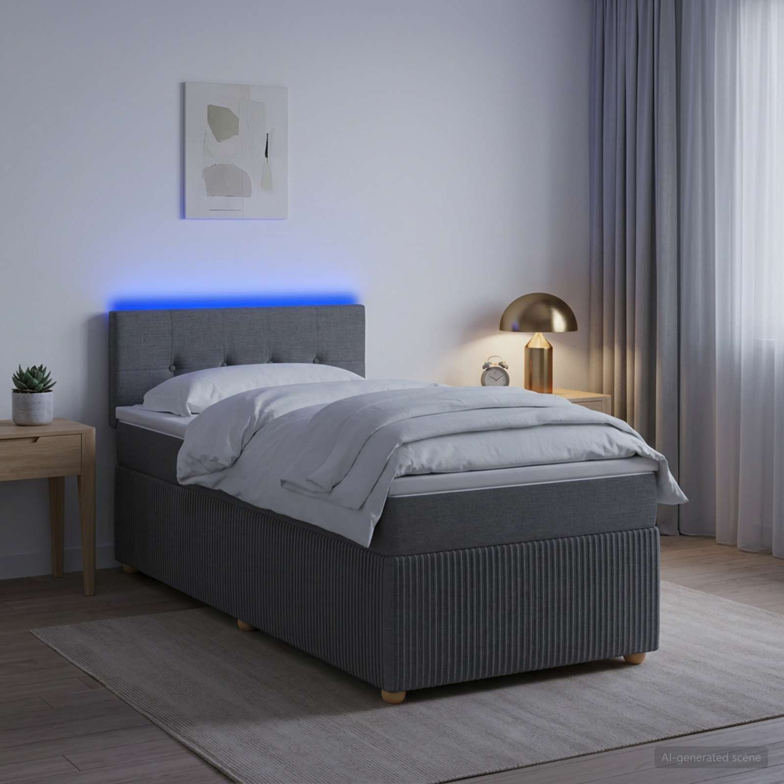 Lit boxspring avec matelas Gris foncé 100 x 200 cm Tissu