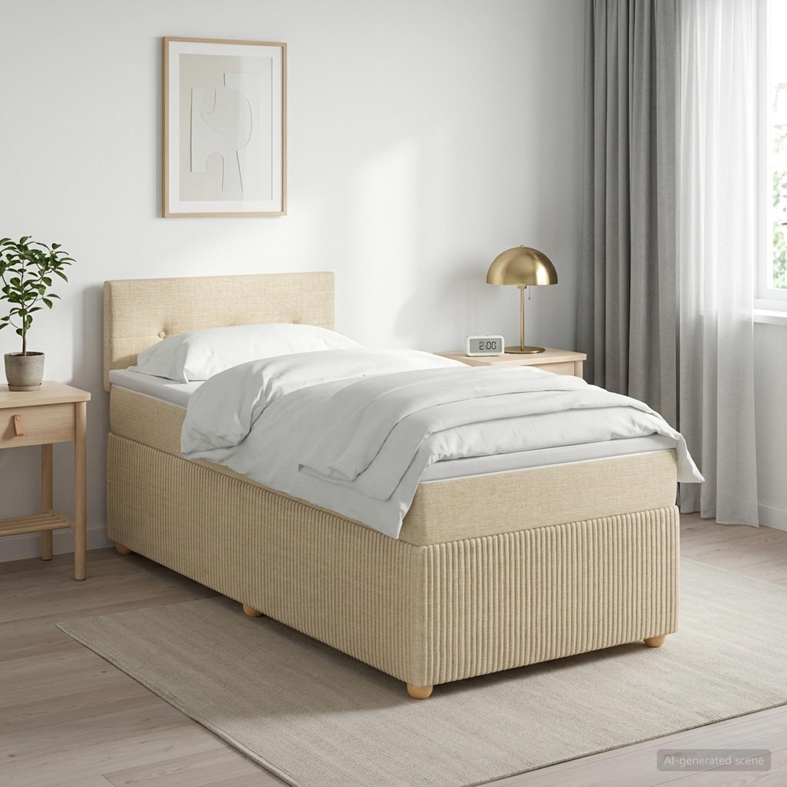 Lit boxspring avec matelas Crème 100 x 200 cm Tissu