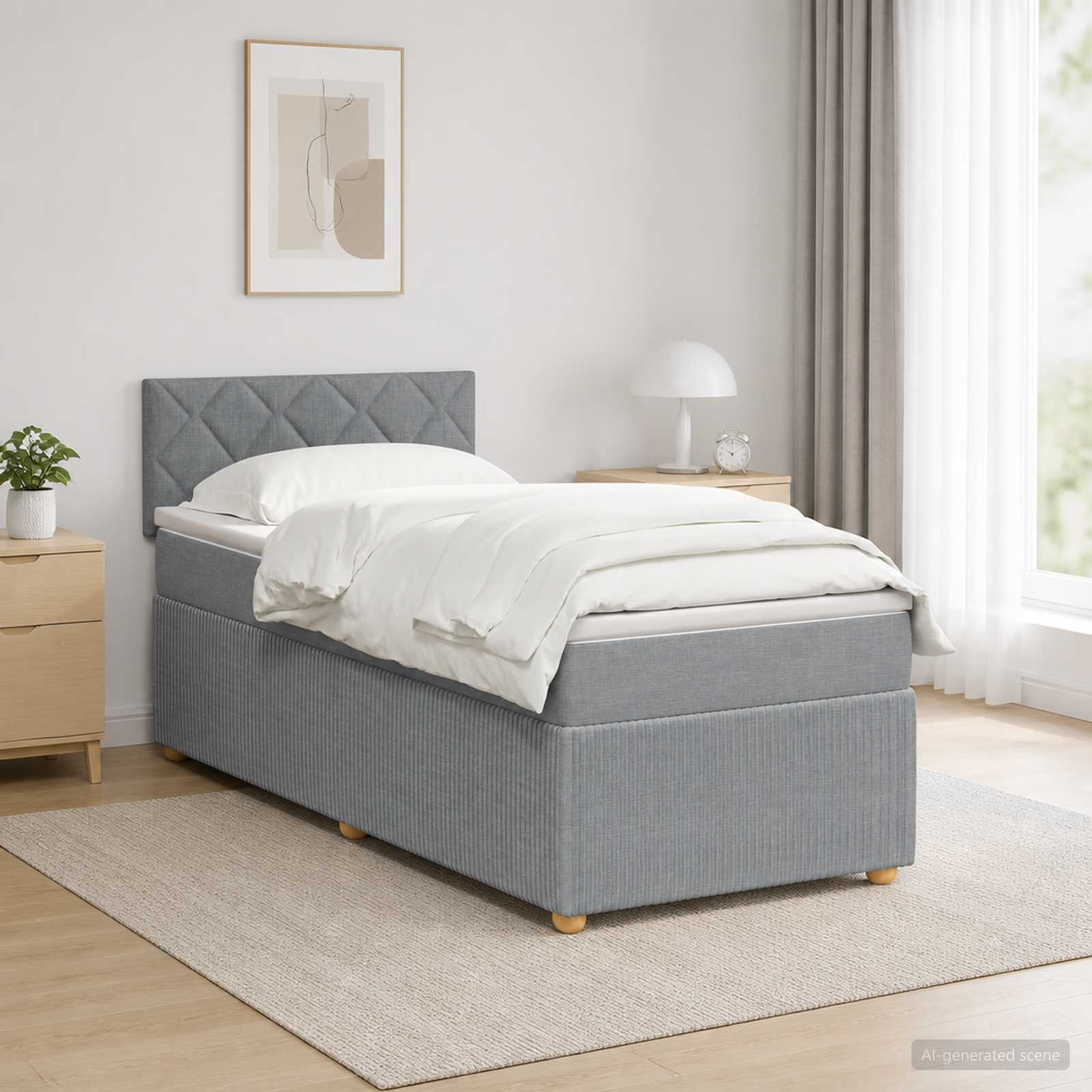 Lit boxspring avec matelas Gris clair 100 x 200 cm Tissu