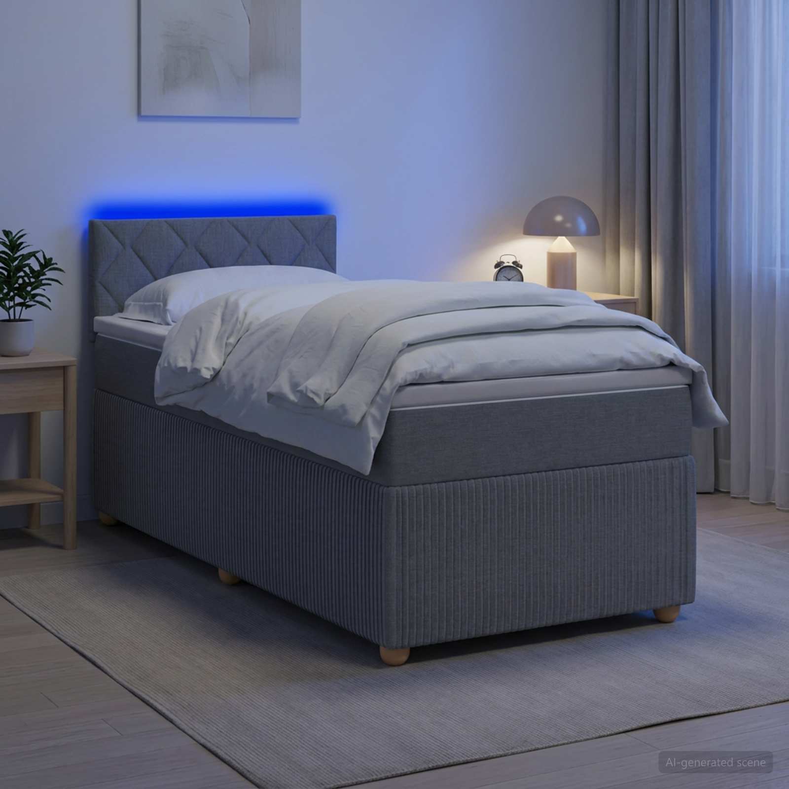Lit boxspring avec matelas Gris clair 100 x 200 cm Tissu