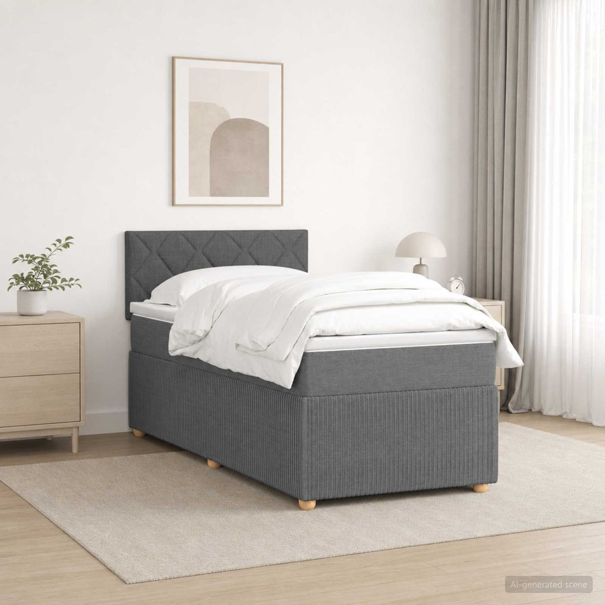 Lit boxspring avec matelas Gris foncé 100 x 200 cm Tissu