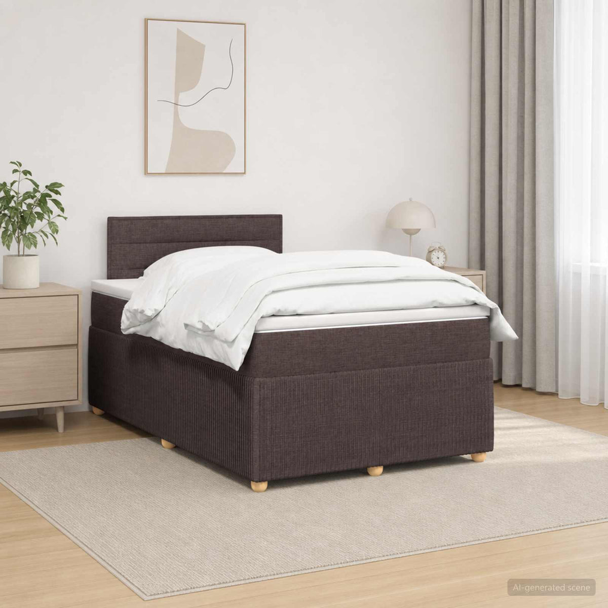 Lit boxspring avec matelas Marron foncé 120 x 200 cm Tissu