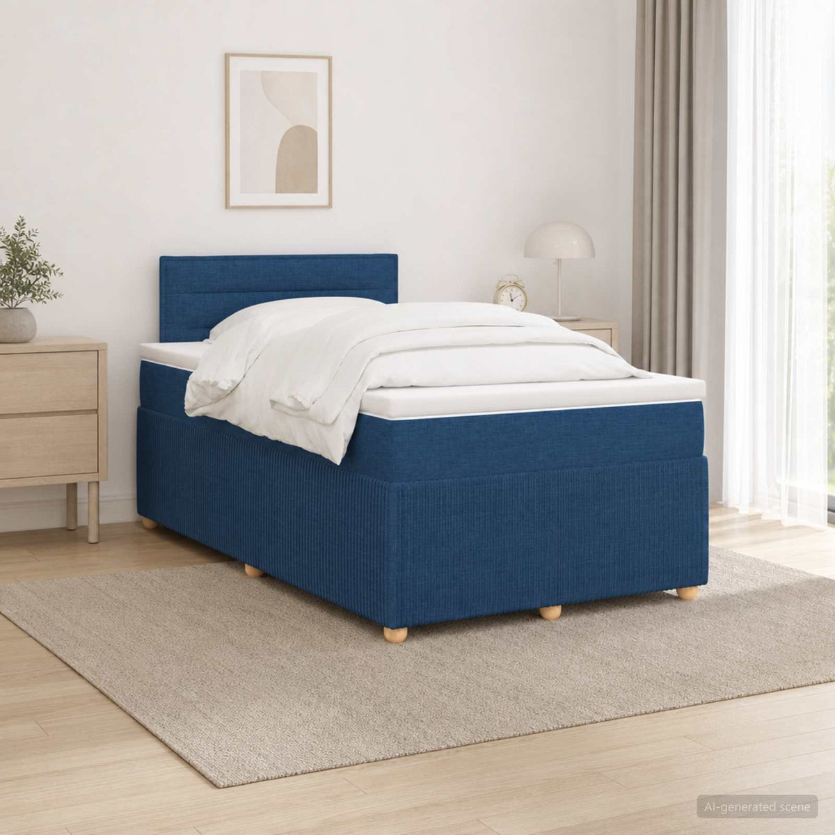Lit boxspring avec matelas Bleu 120 x 200 cm Tissu