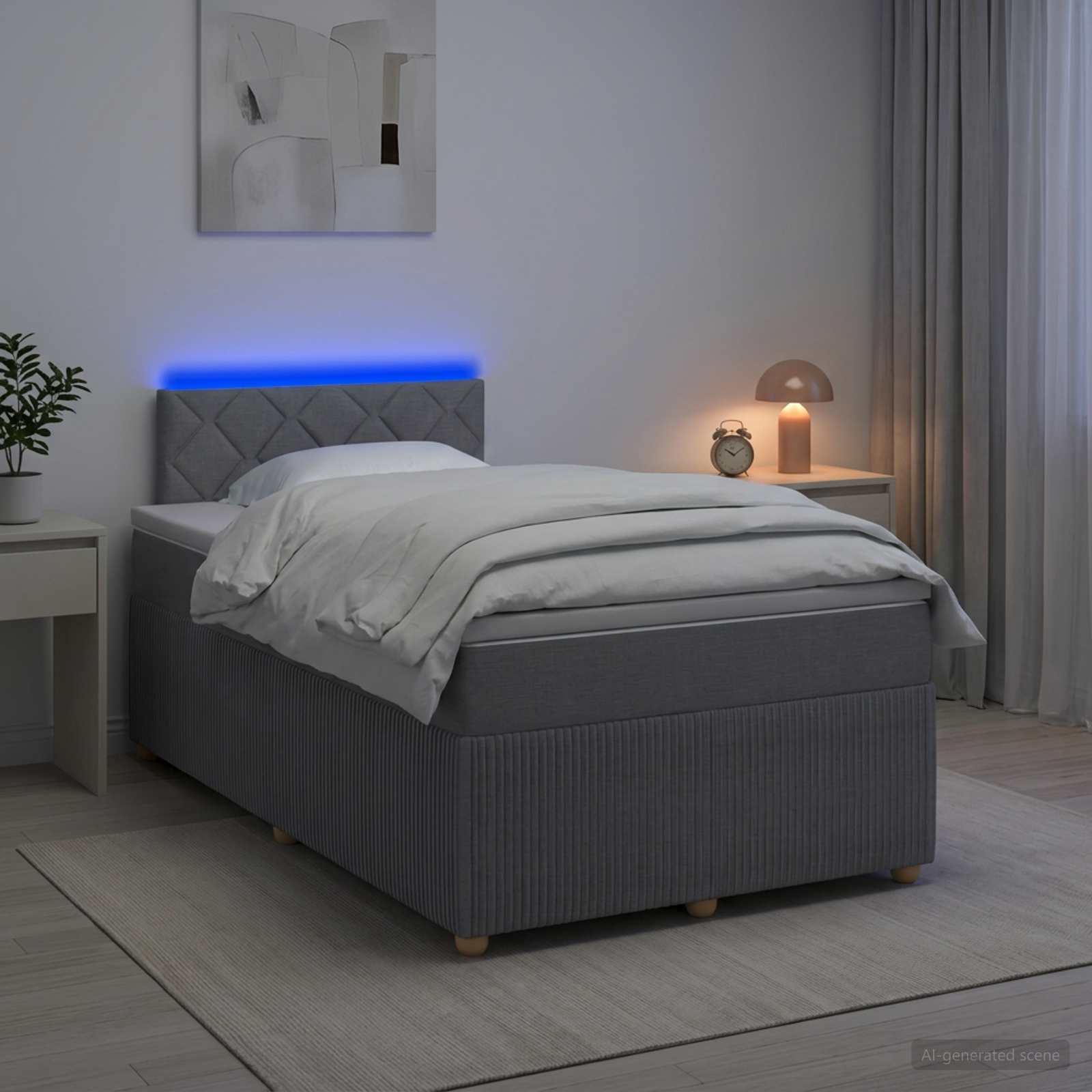 Lit boxspring avec matelas Gris clair 120 x 190 cm Tissu