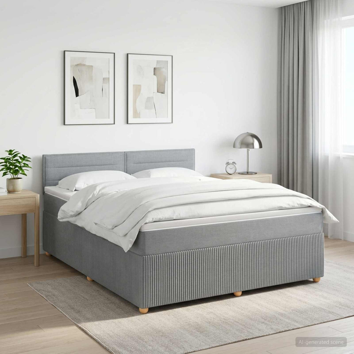 Lit boxspring avec matelas Gris clair 140 x 190 cm Tissu