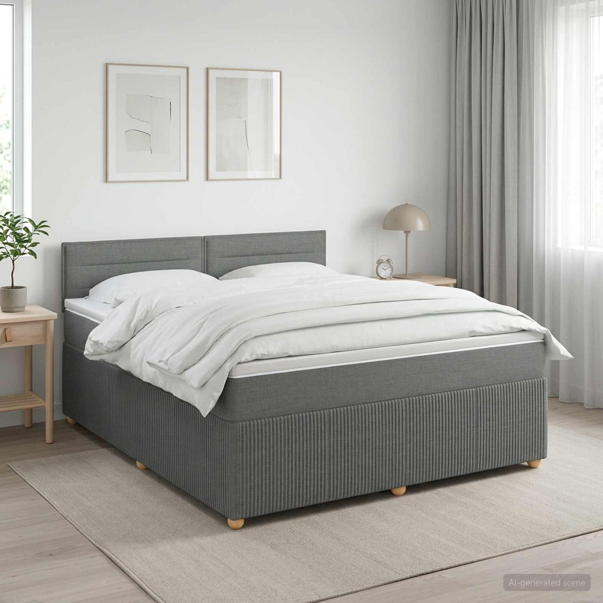 Lit boxspring avec matelas Gris foncé 140 x 200 cm Tissu