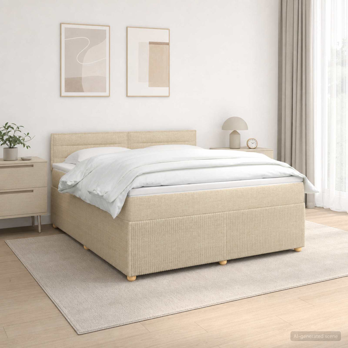 Lit boxspring avec matelas Crème 140 x 200 cm Tissu