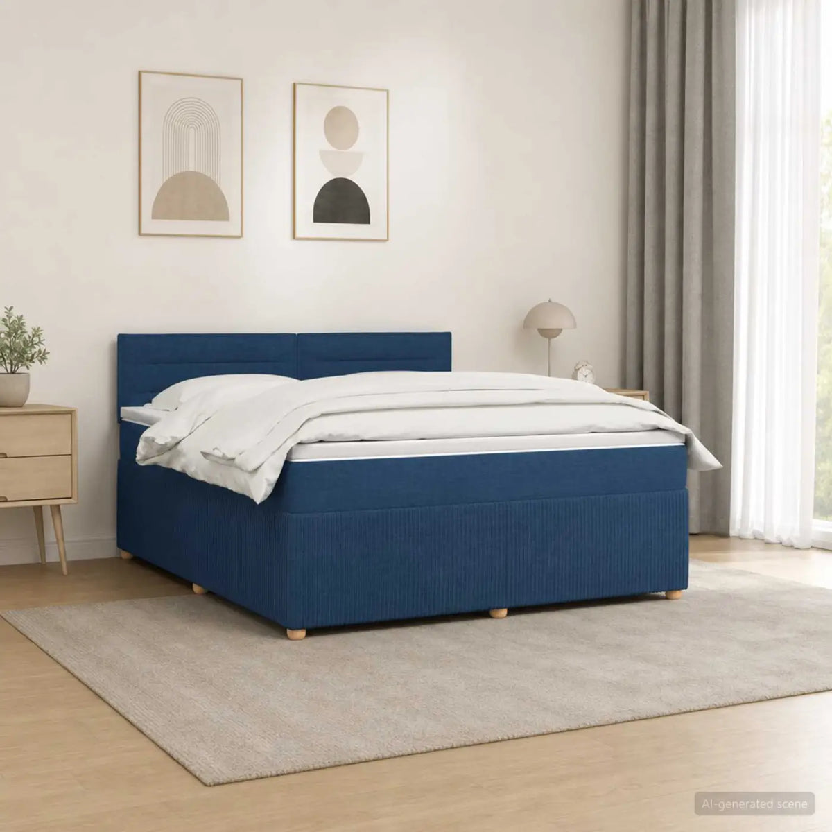Lit boxspring avec matelas Bleu 140 x 200 cm Tissu - XIOS