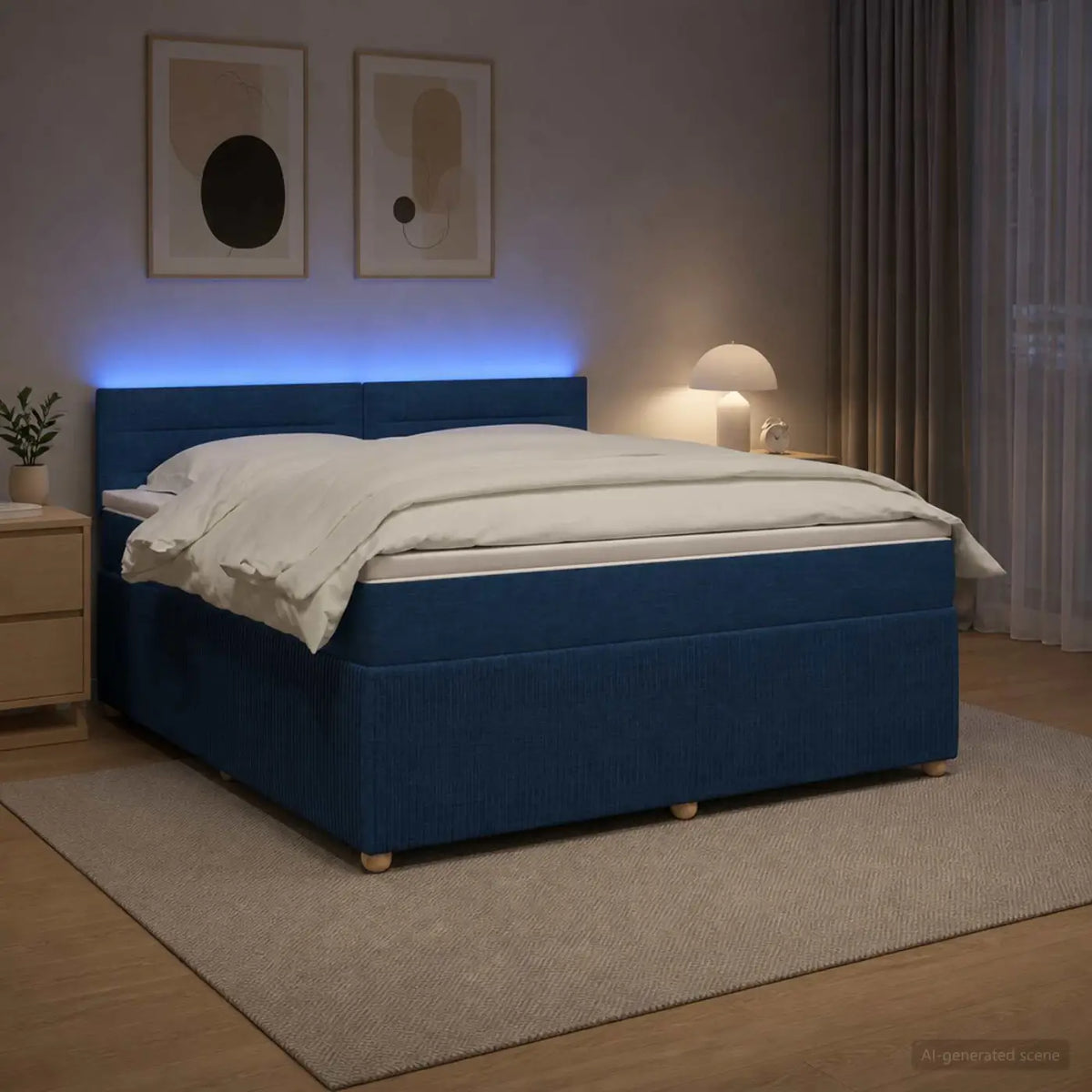 Lit boxspring avec matelas Bleu 140 x 200 cm Tissu - XIOS