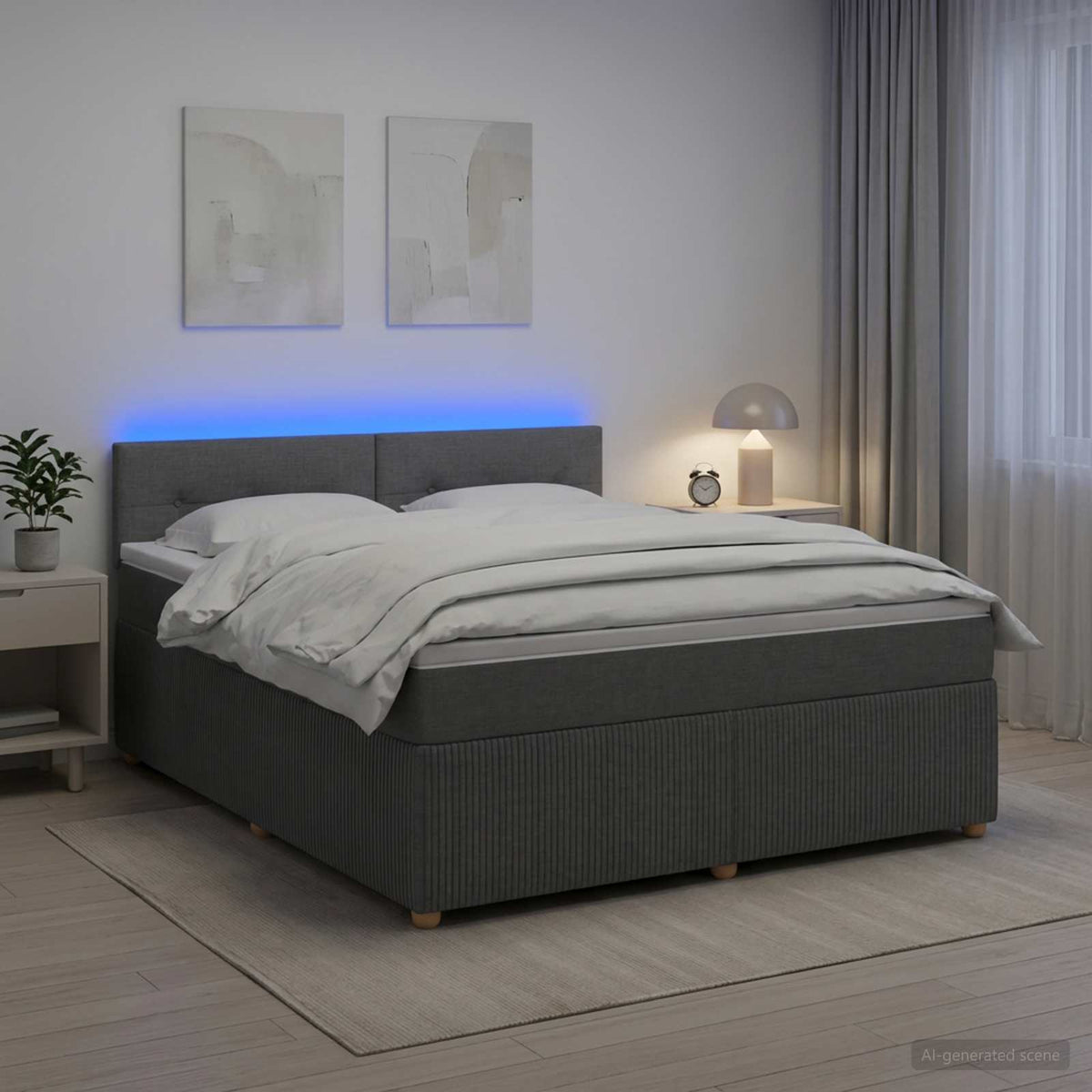 Lit boxspring avec matelas Gris foncé 140 x 200 cm Tissu