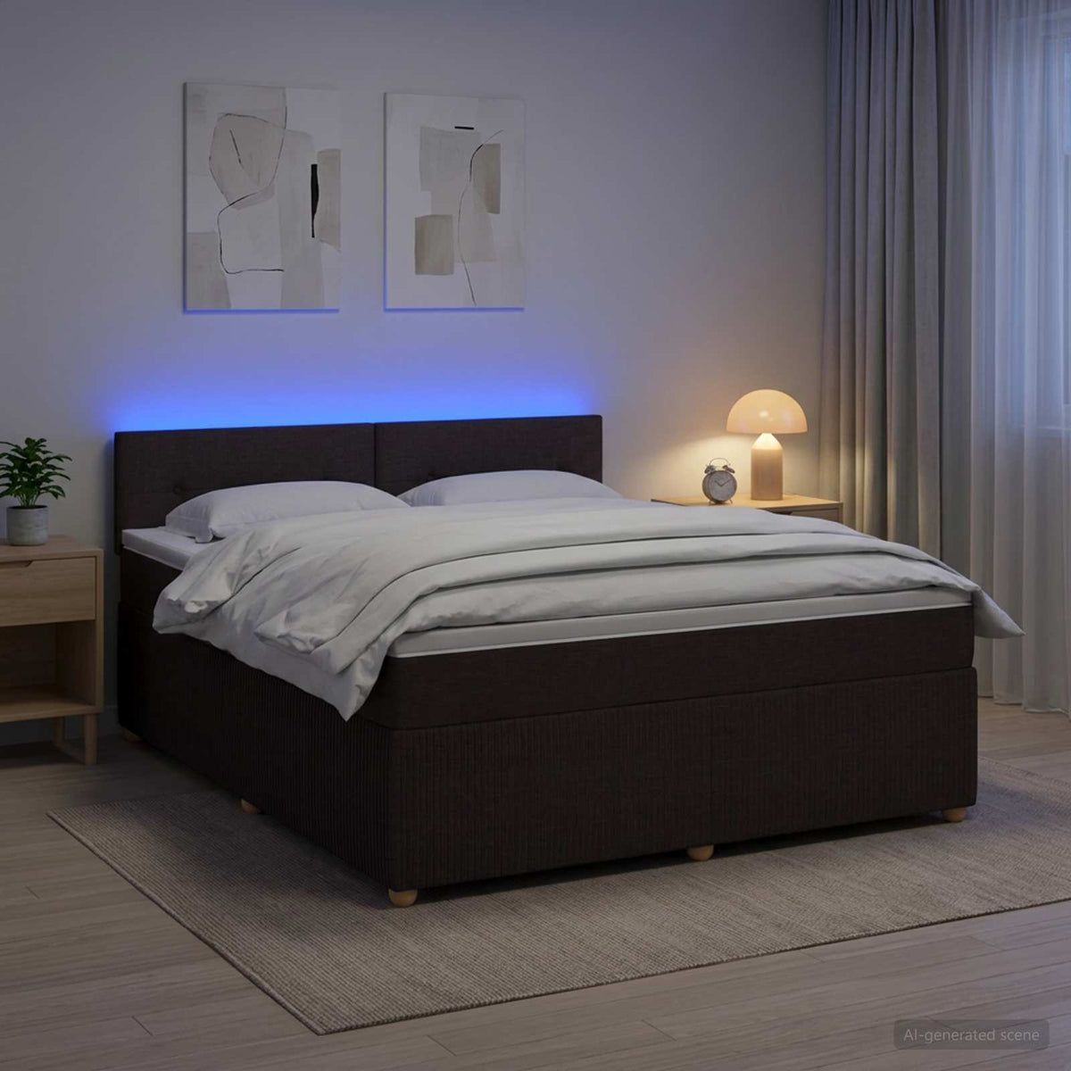 Lit boxspring avec matelas Marron foncé 140 x 190 cm Tissu