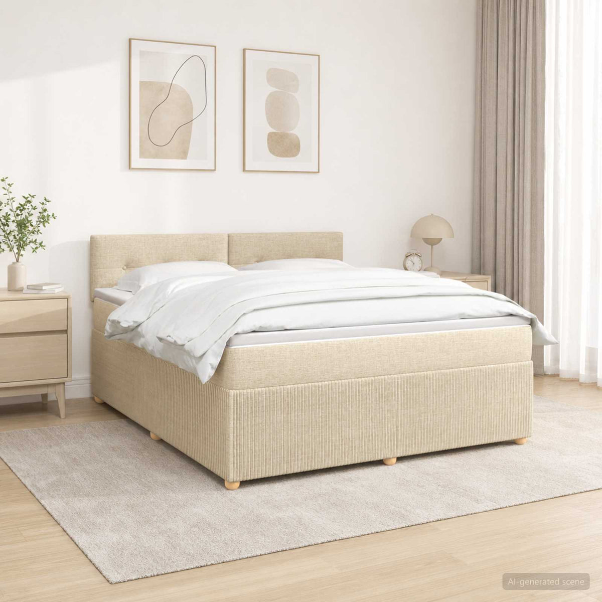 Lit boxspring avec matelas Crème 140 x 190 cm Tissu