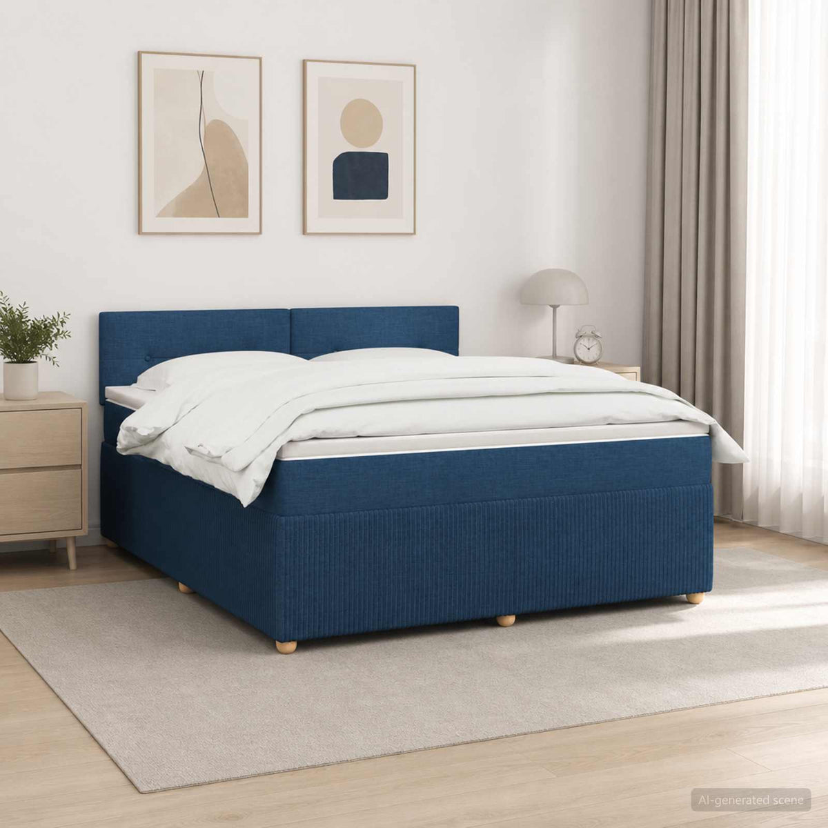 Lit boxspring avec matelas Bleu 140 x 190 cm Tissu