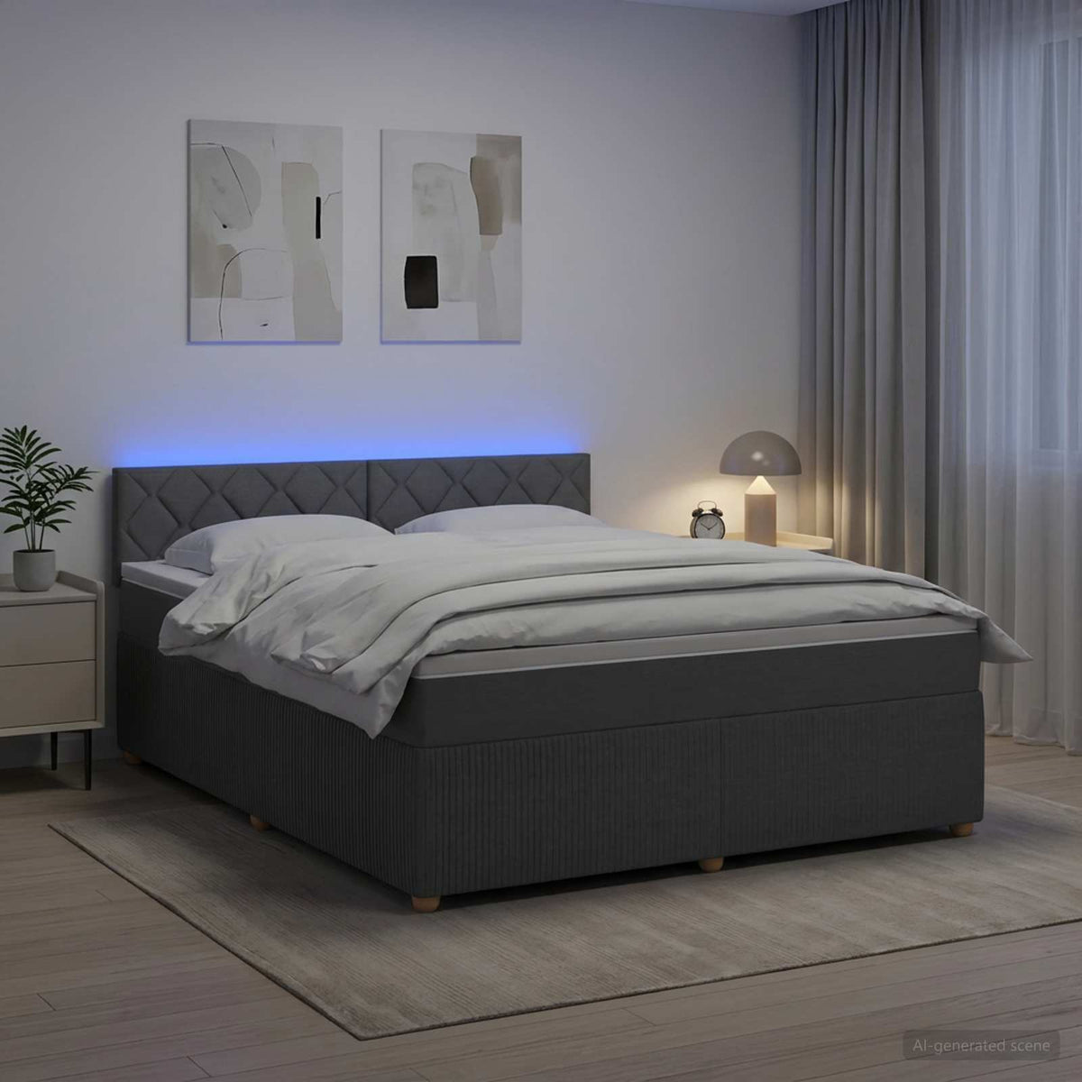 Lit boxspring avec matelas Gris foncé 140 x 200 cm Tissu