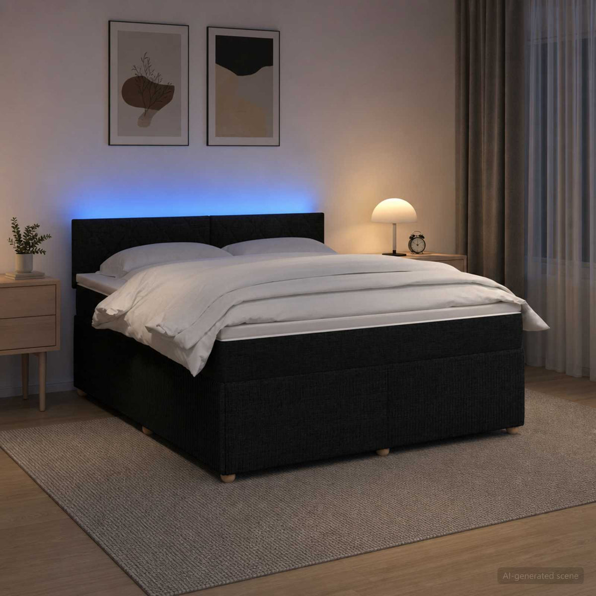 Lit boxspring avec matelas Noir 140 x 190 cm Tissu