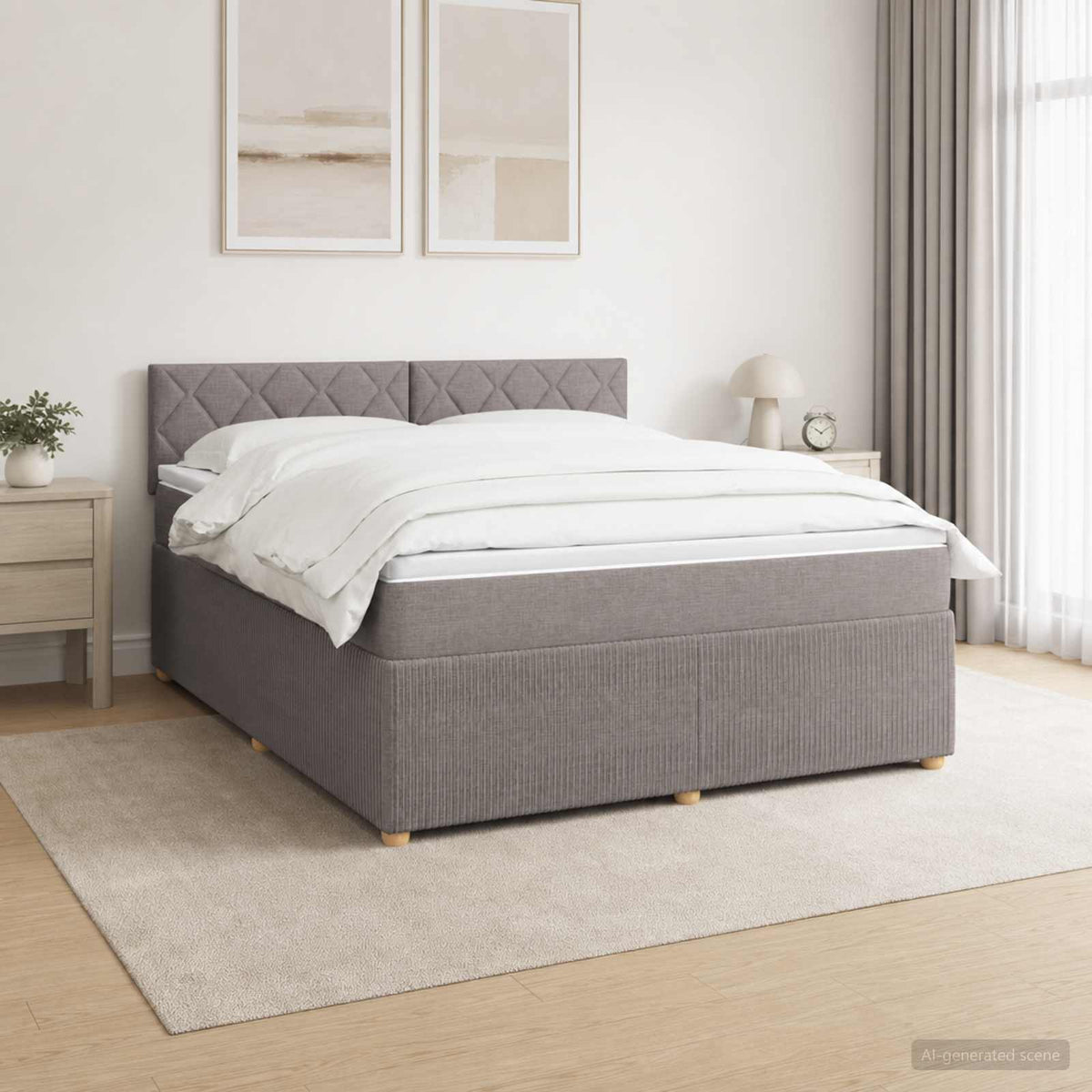 Lit boxspring avec matelas Taupe 140 x 200 cm Tissu