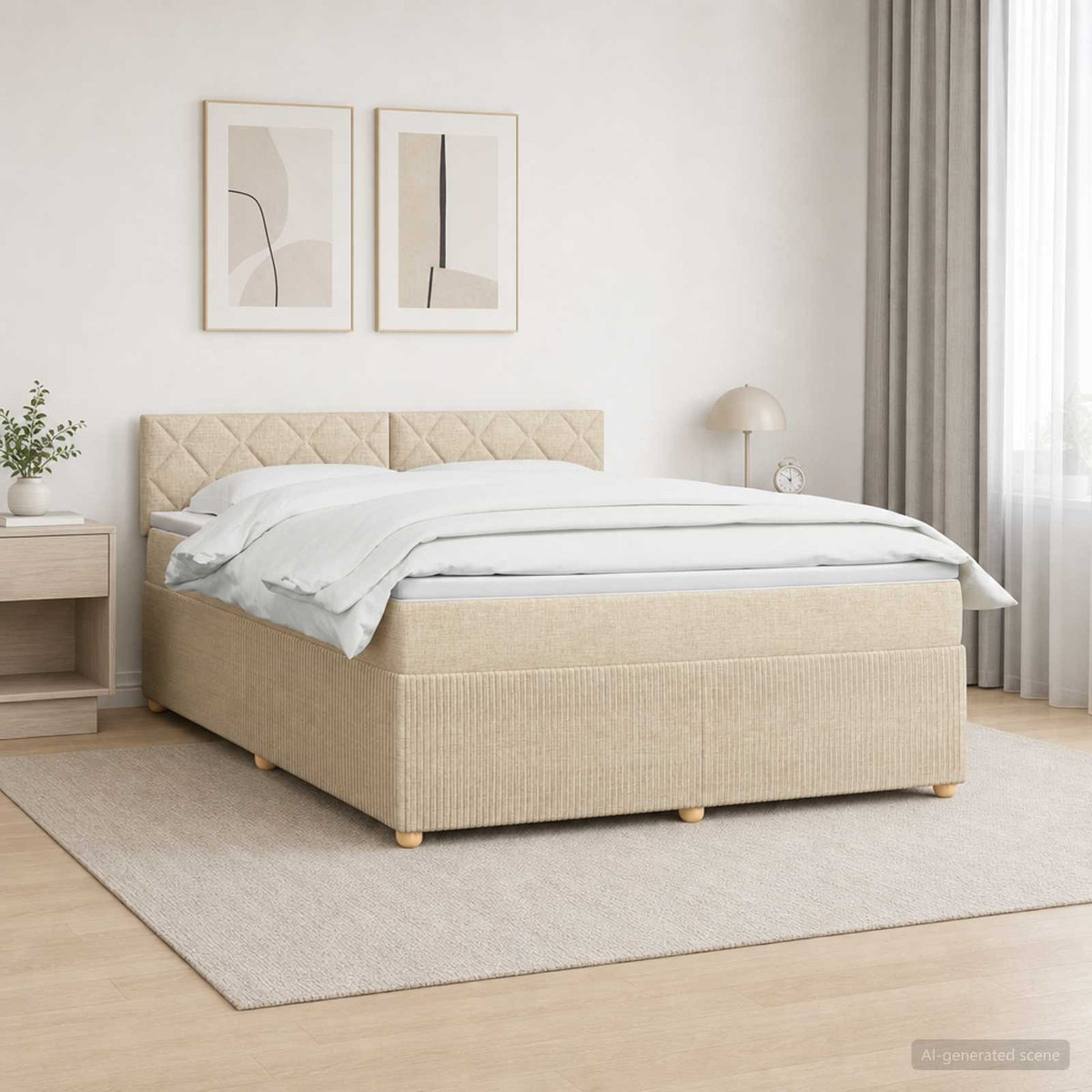 Lit boxspring avec matelas Crème 140 x 190 cm Tissu