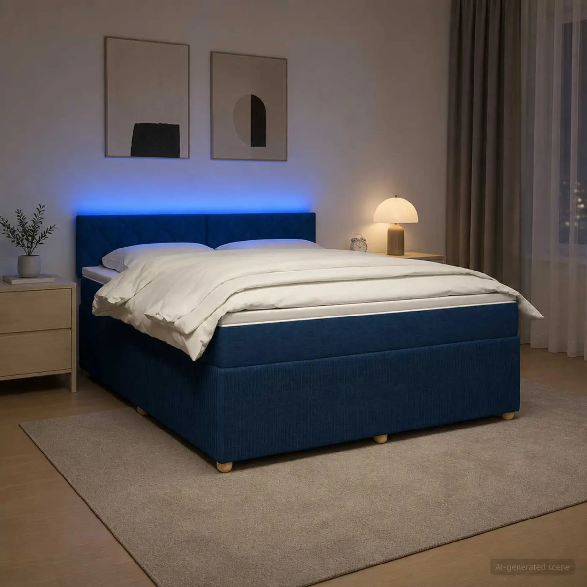 Lit boxspring avec matelas Bleu 160 x 200 cm Tissu - XIOS