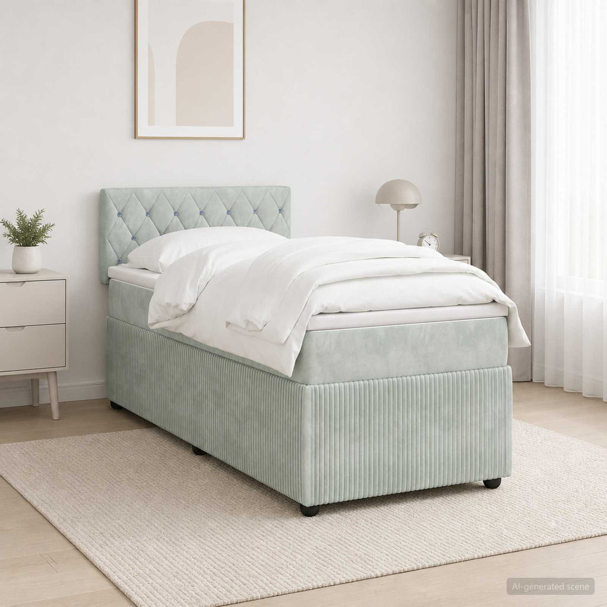 Lit boxspring avec matelas Gris clair 80 x 200 cm Velours