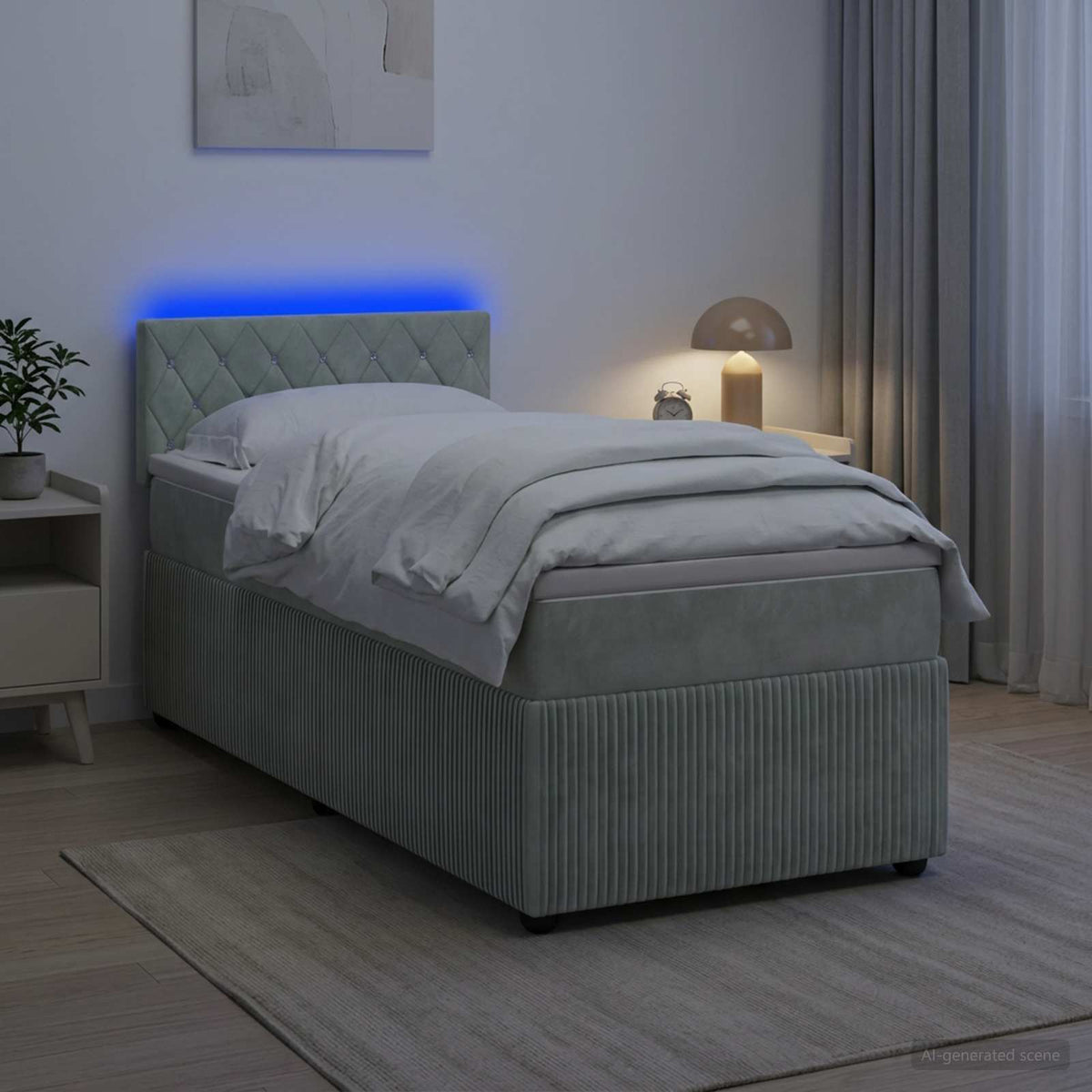 Lit boxspring avec matelas Gris clair 100 x 200 cm Velours