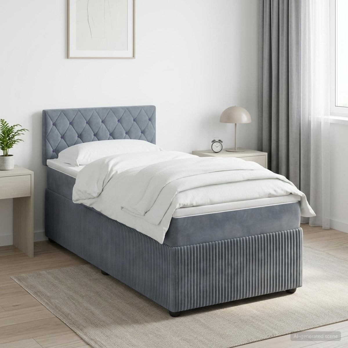 Lit boxspring avec matelas Gris foncé 100 x 200 cm Velours