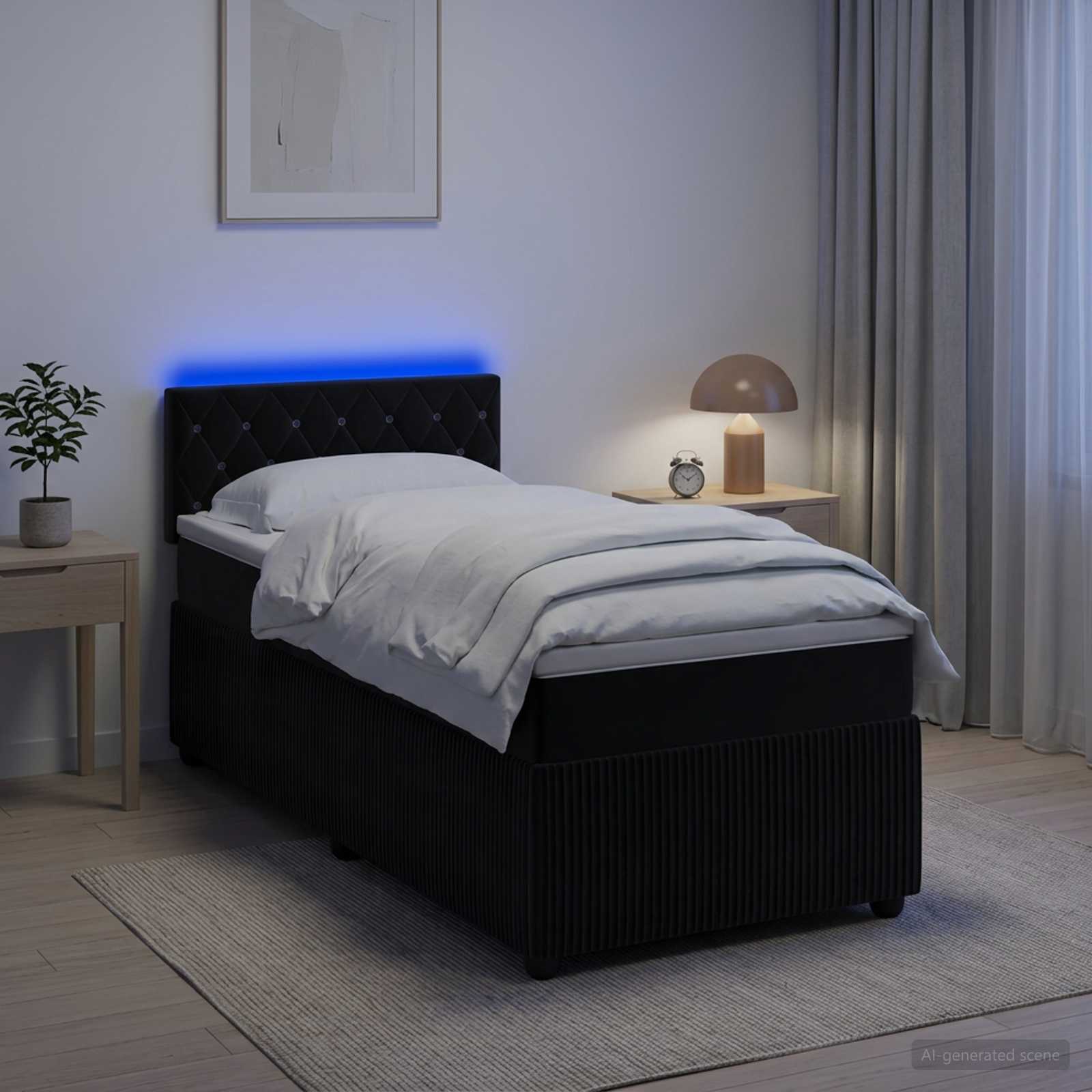 Lit boxspring avec matelas Noir 90 x 200 cm Velours