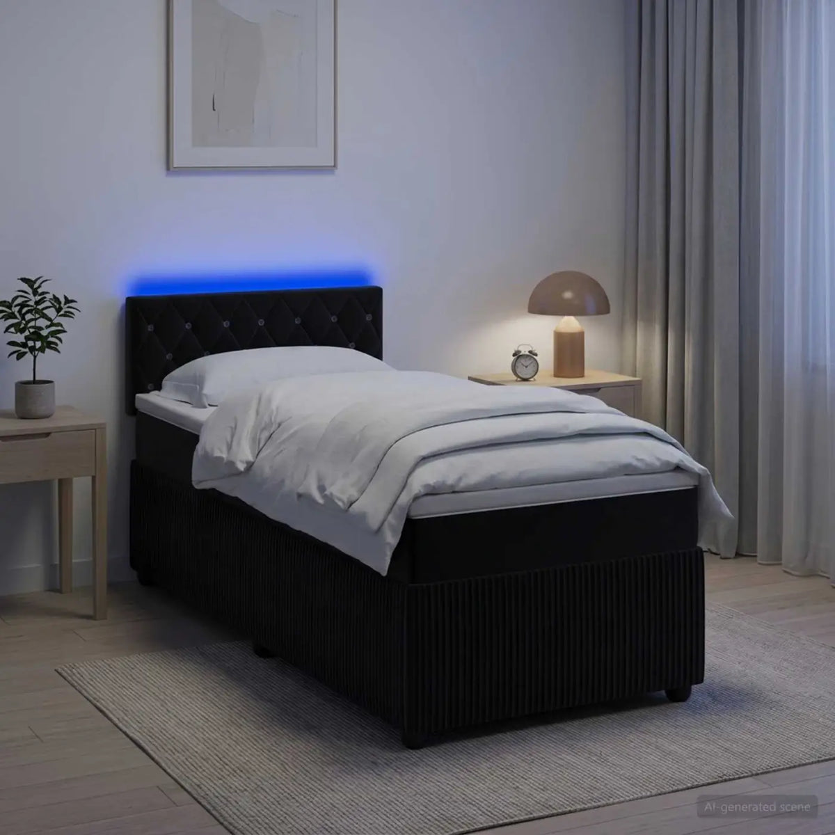 Lit boxspring avec matelas Noir 90 x 200 cm Velours - XIOS