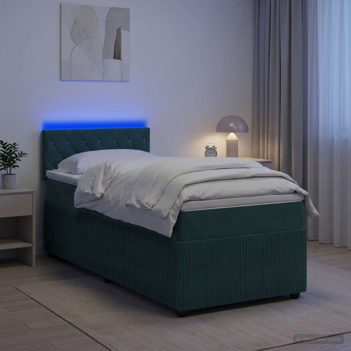Lit boxspring avec matelas Vert foncé 90 x 190 cm Velours