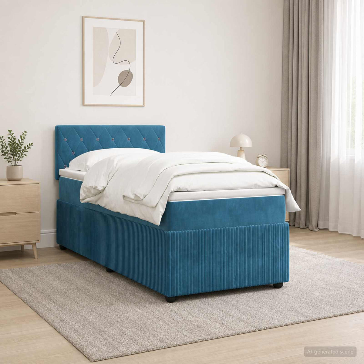 Lit boxspring avec matelas Bleu 80 x 200 cm Velours