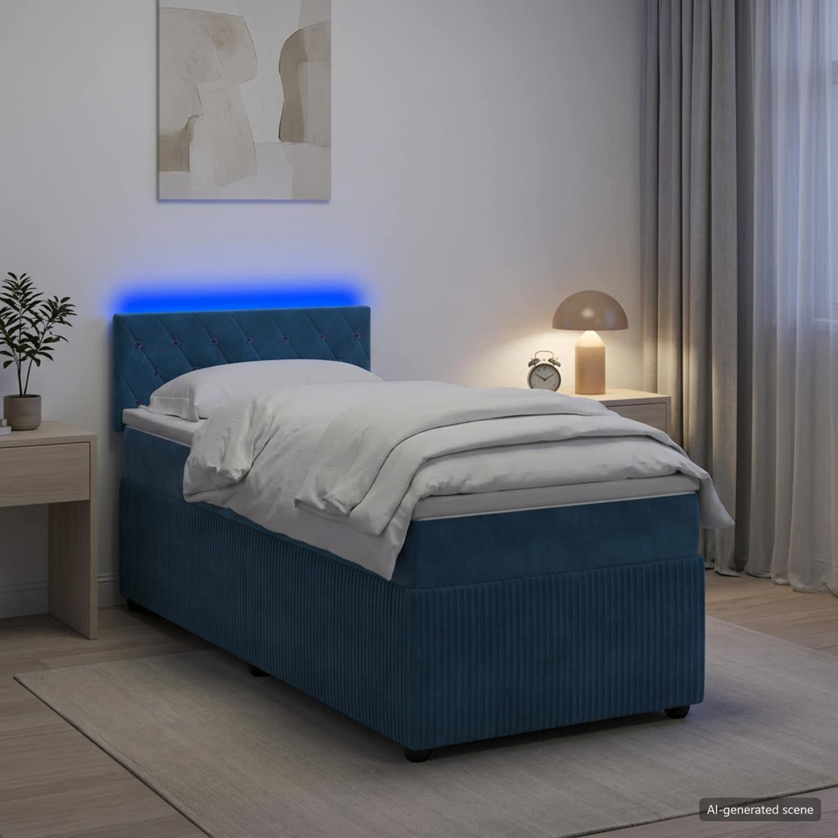 Lit boxspring avec matelas Bleu 80 x 200 cm Velours