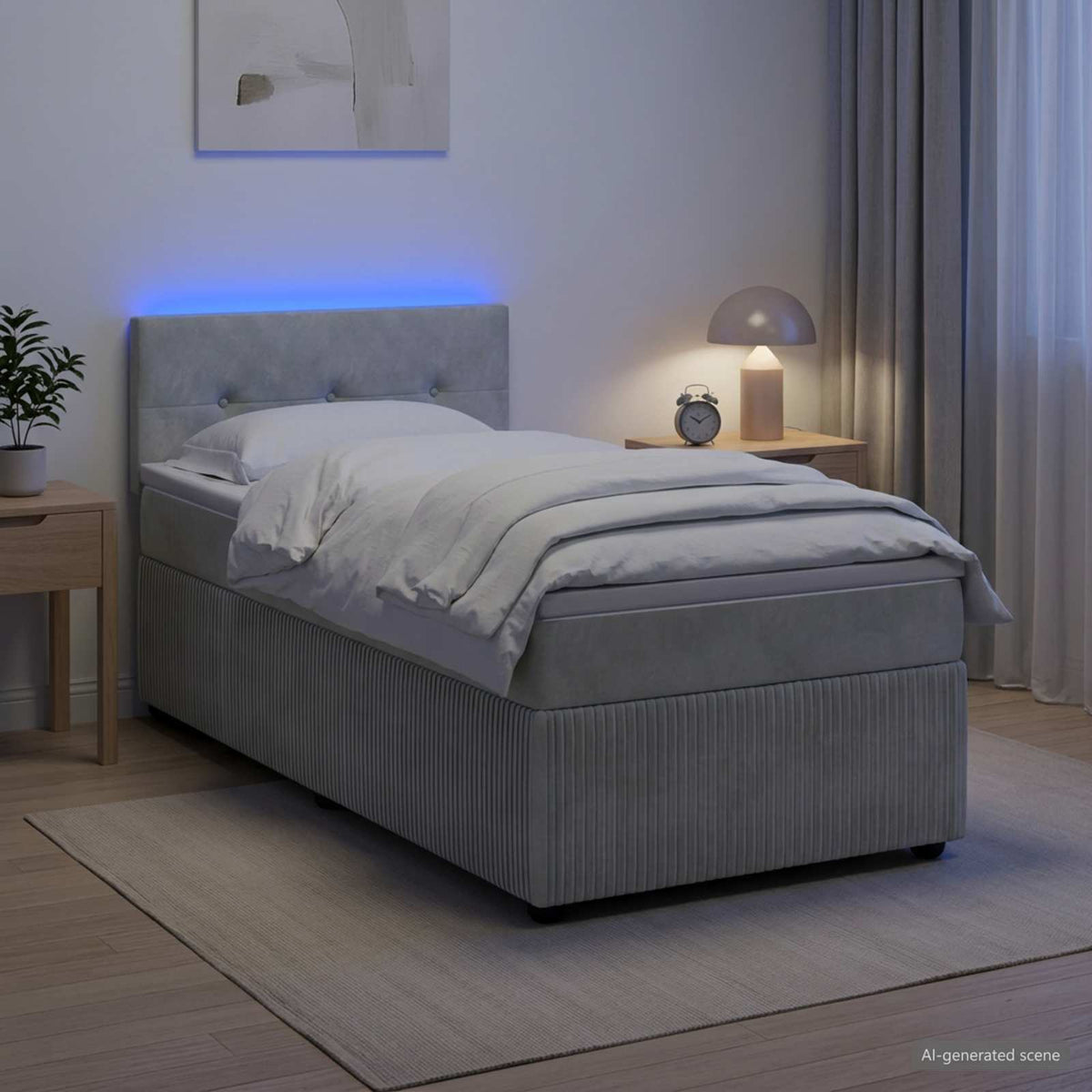 Lit boxspring avec matelas Gris clair 90 x 200 cm Velours