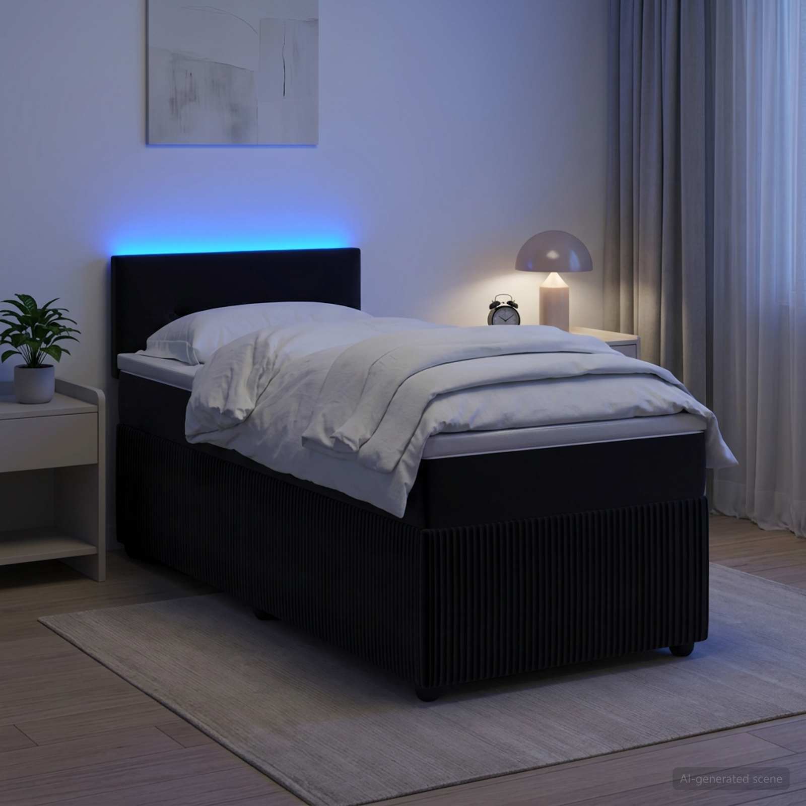 Lit boxspring avec matelas Noir 90 x 200 cm Velours