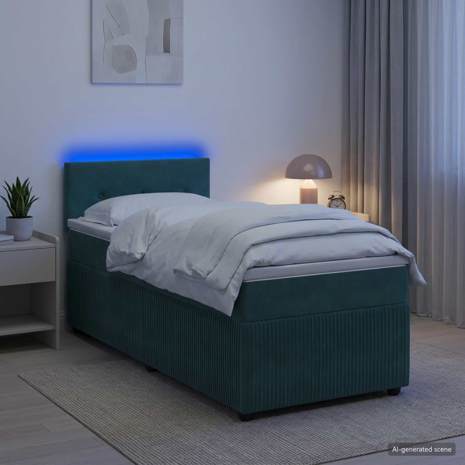 Lit boxspring avec matelas Vert foncé 100 x 200 cm Velours