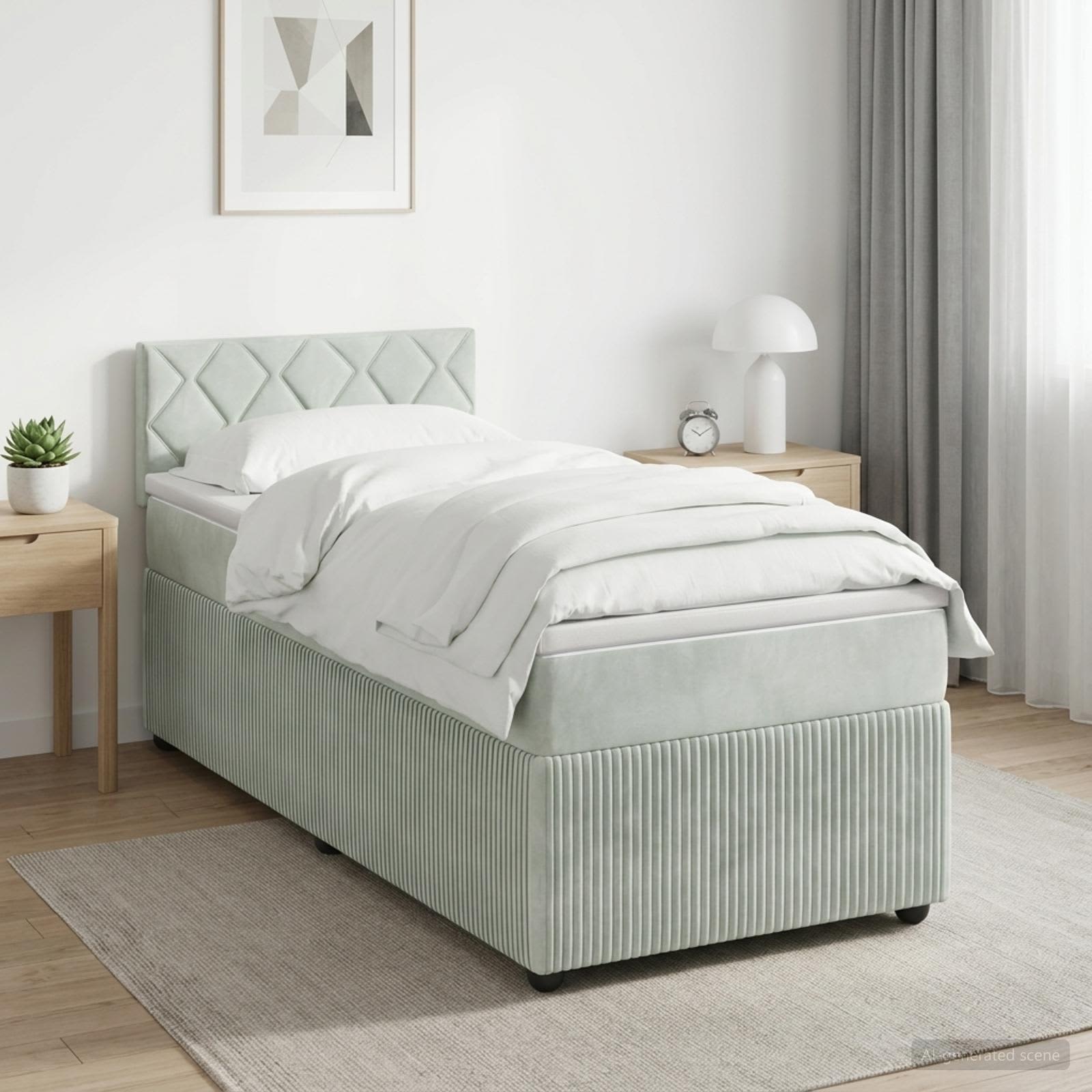 Lit boxspring avec matelas Gris clair 90 x 190 cm Velours
