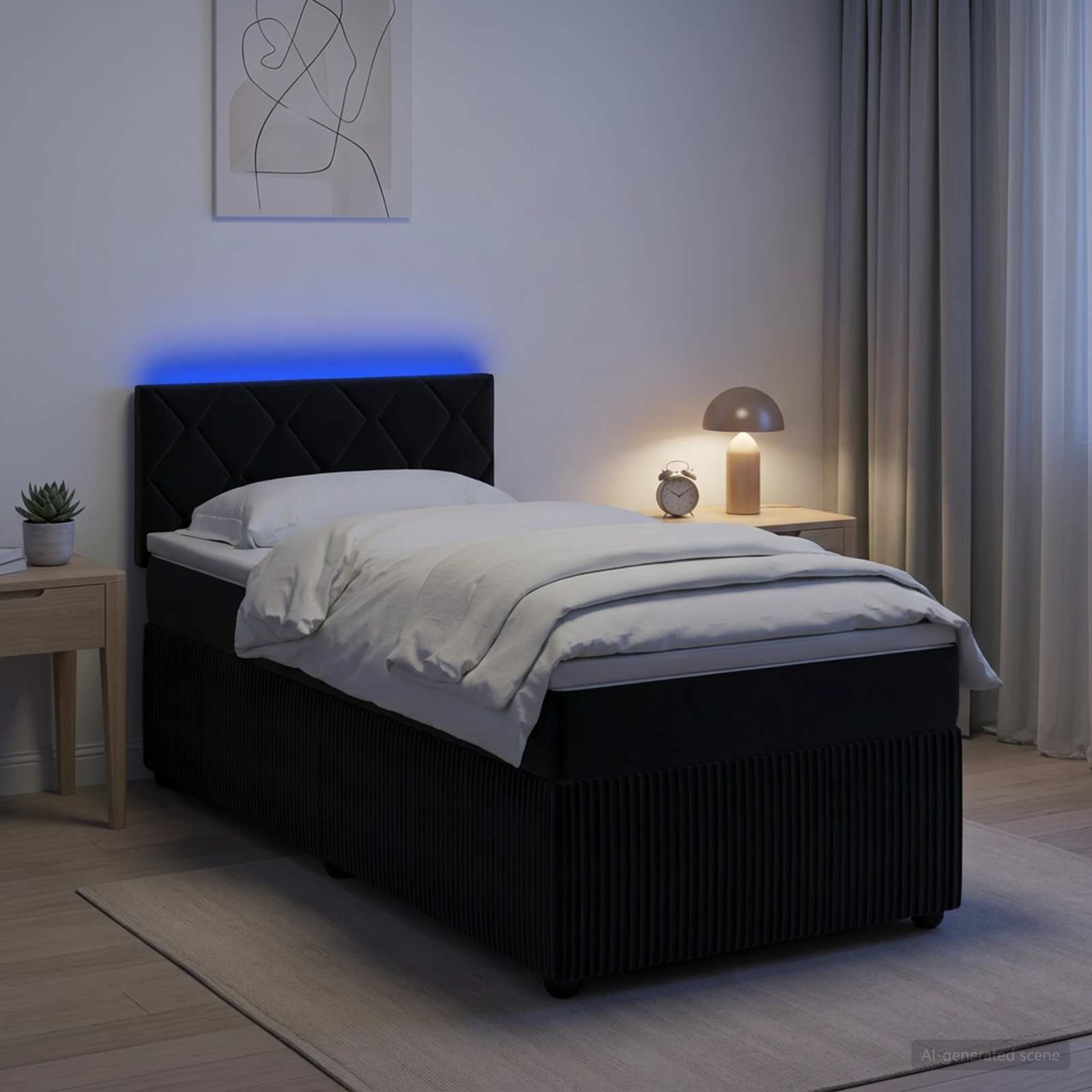 Lit boxspring avec matelas Noir 90 x 200 cm Velours