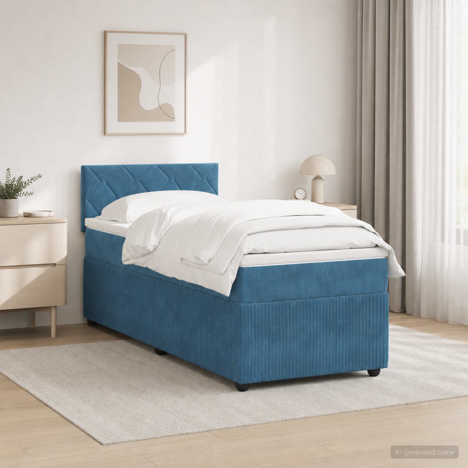 Lit boxspring avec matelas Bleu 100 x 200 cm Velours