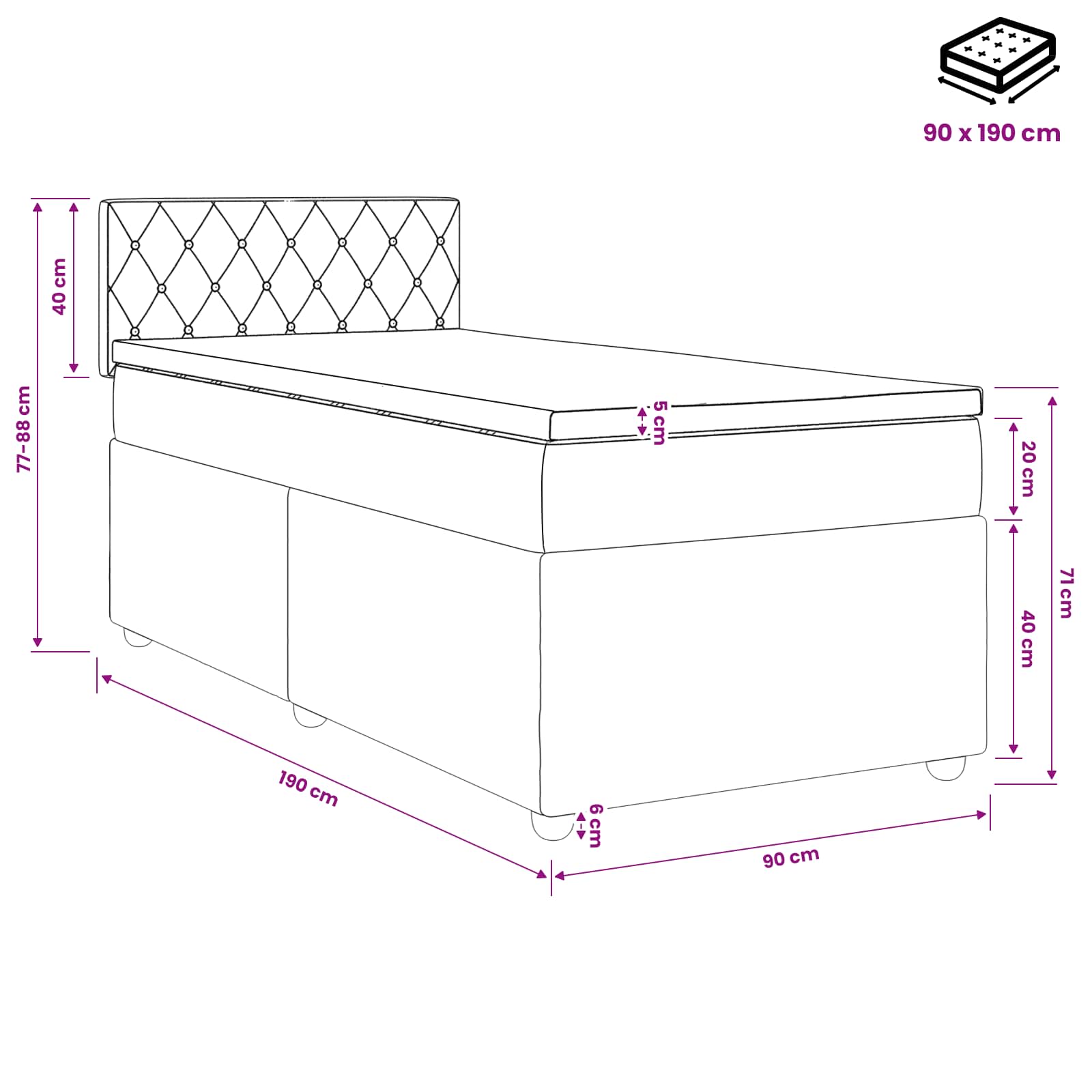 Lit boxspring avec matelas Bleu 90 x 190 cm Velours - XIOS