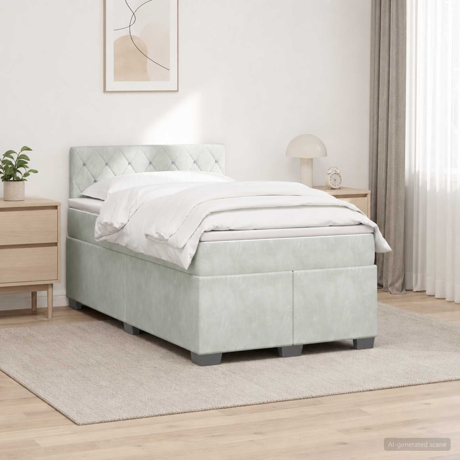 Lit boxspring avec matelas Gris clair 120 x 200 cm Velours